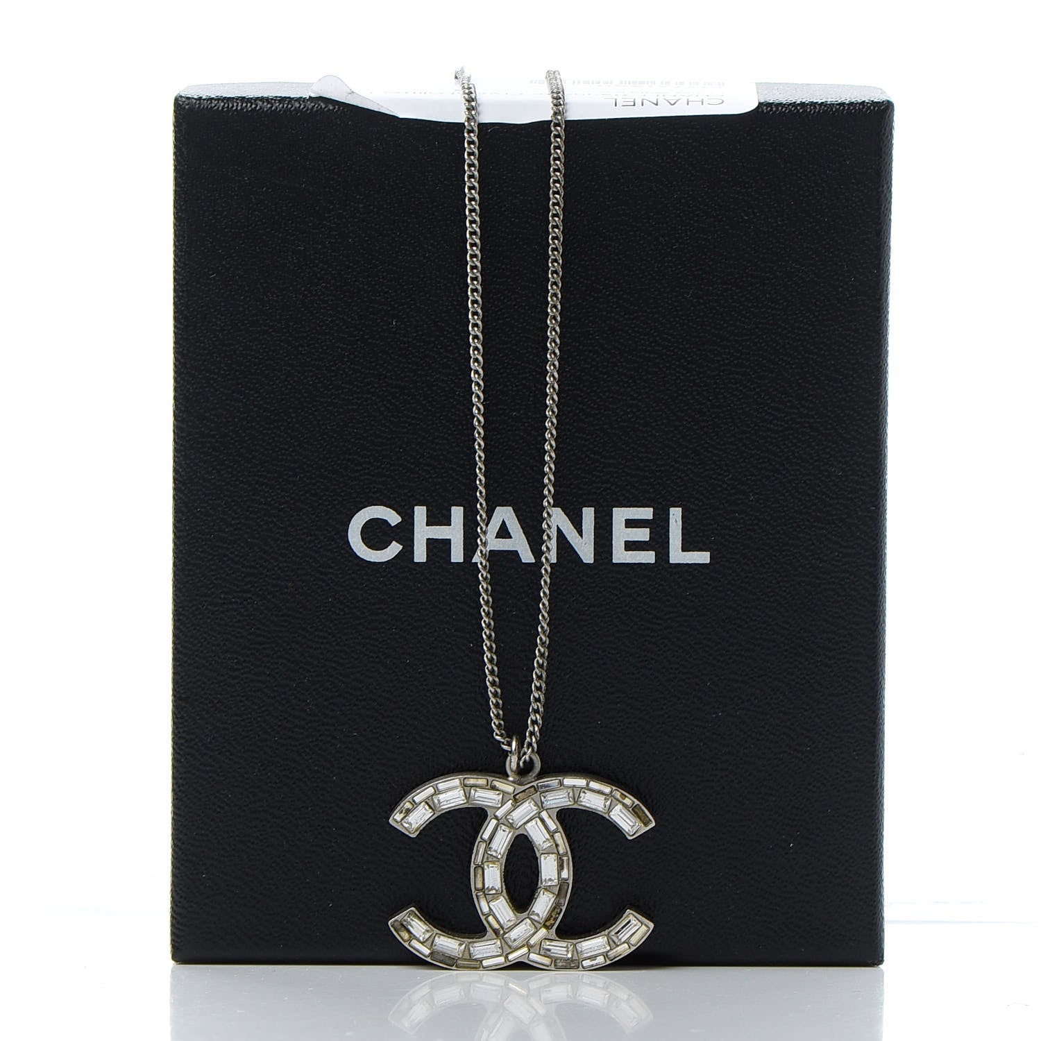 Chanel Baguette Crystal CC Necklace Silver 7 of 7