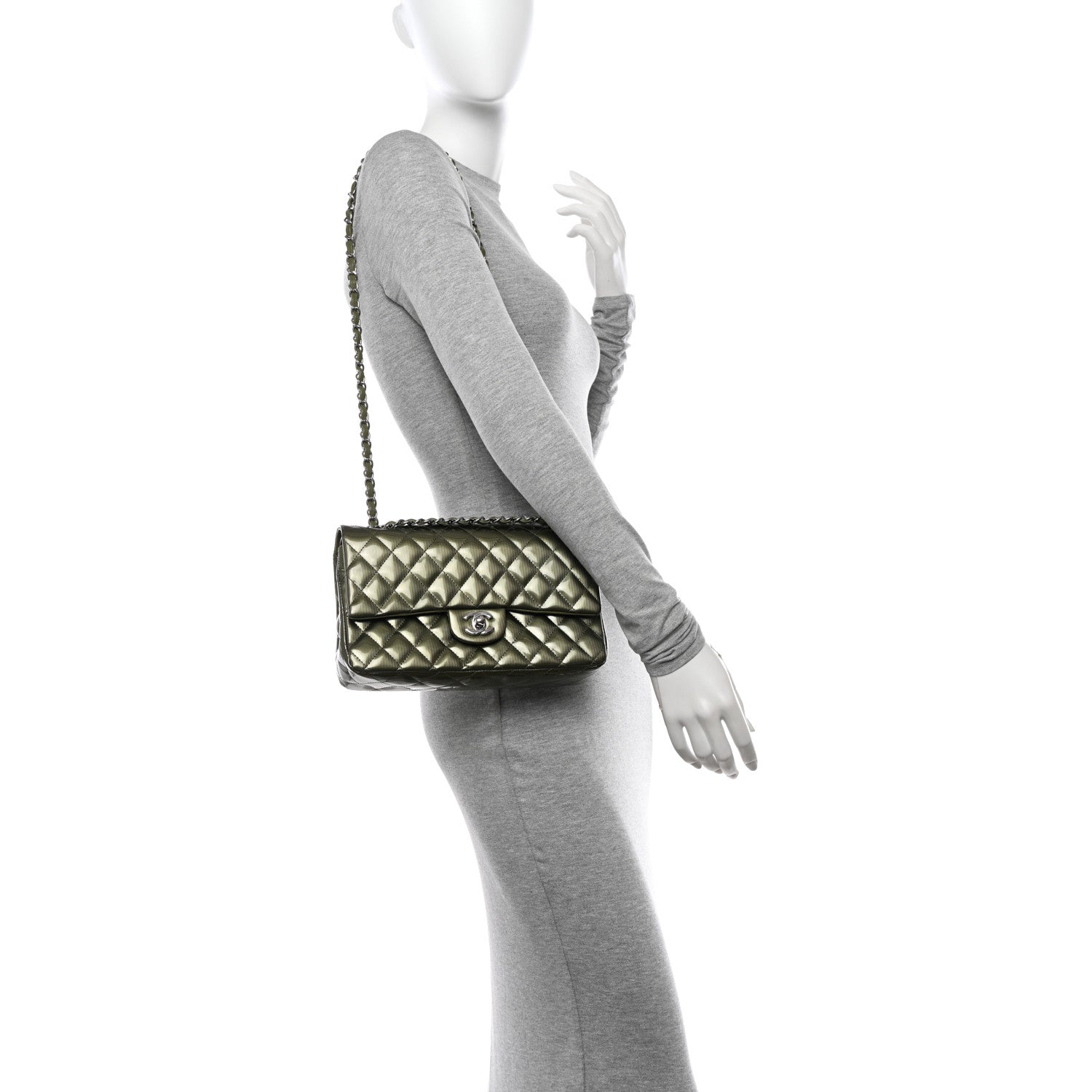 Chanel Striated Patent Quilted Medium Double Flap Green 2 of 11