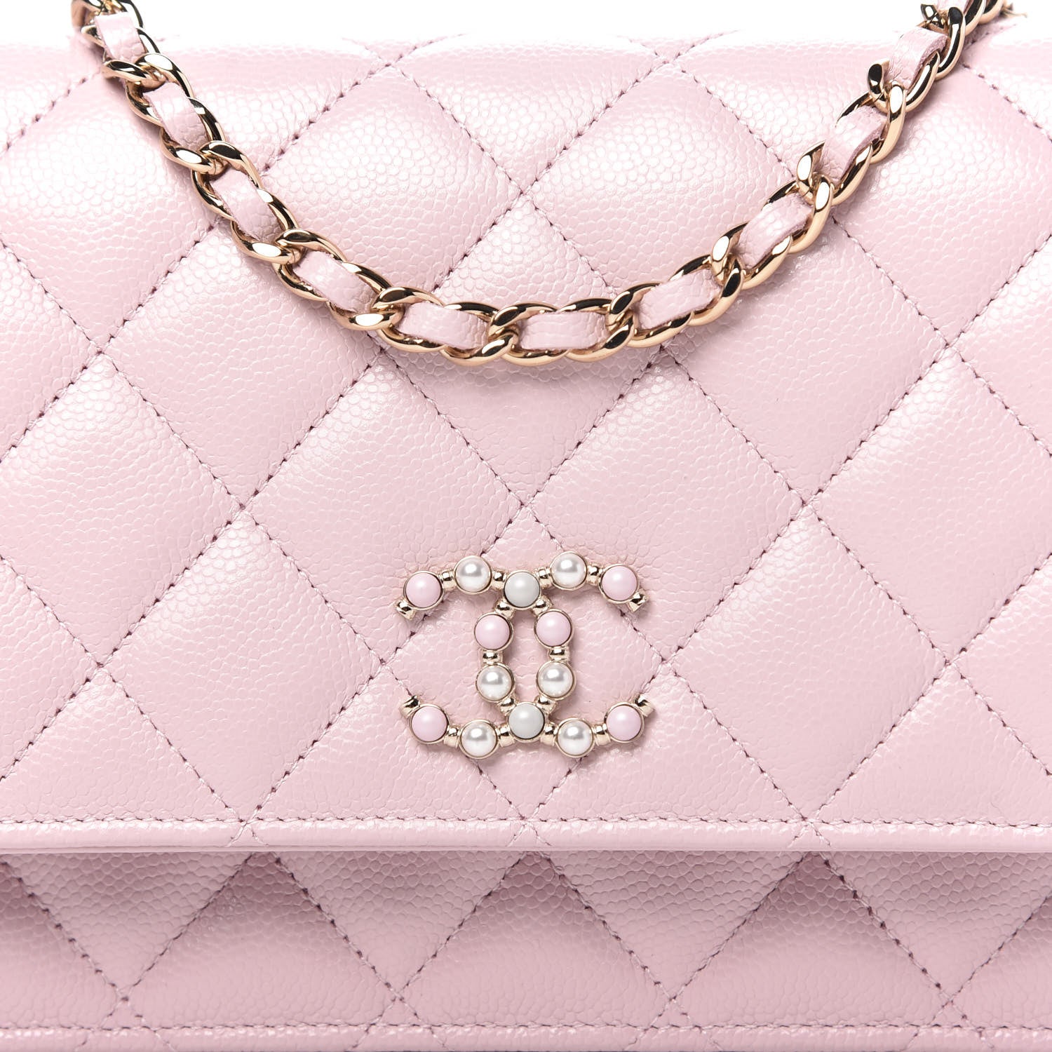 Chanel Caviar Quilted Coco Candy Wallet On Chain WOC Light Pink 11 of 12