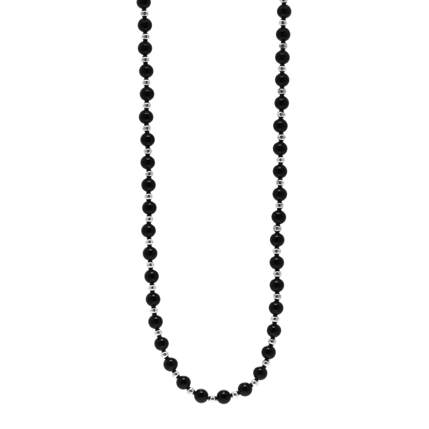 Tiffany Sterling Silver Black Onyx Bead Necklace 1 of 4