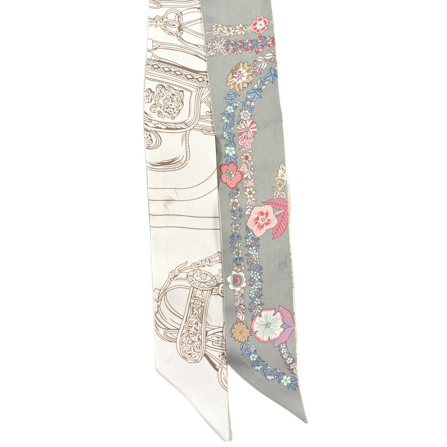 Hermes Silk Brides De Gala En Fleurs Twilly Vert Amande Rose 2 of 4