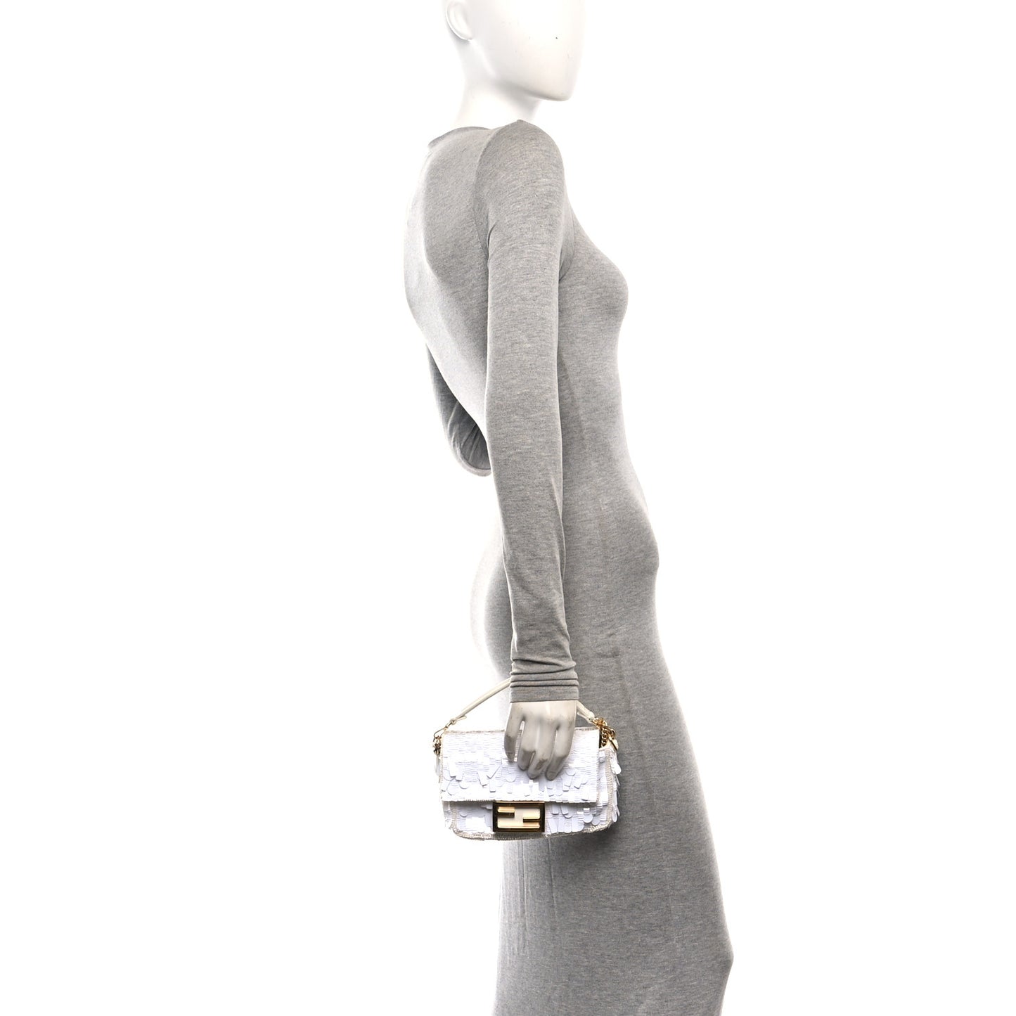 Sequin Paillettes Vitello Grace Sex and the City Mini Baguette White