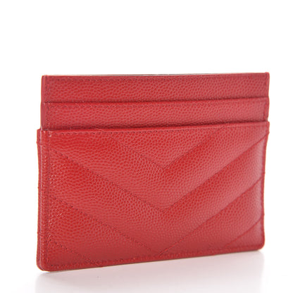 Saint Laurent Grain De Poudre Matelasse Chevron Monogram Credit Card Case Rouge Eros 3 of 8