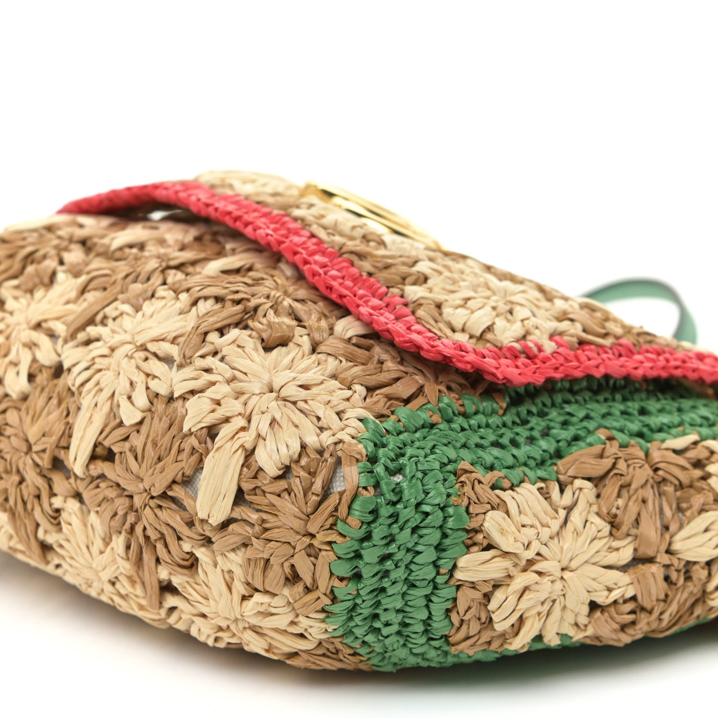 Raffia Azalea Calfskin Crochet Flower Small GG Marmont Shoulder Bag Natural Ecru Green Red New Shamarock