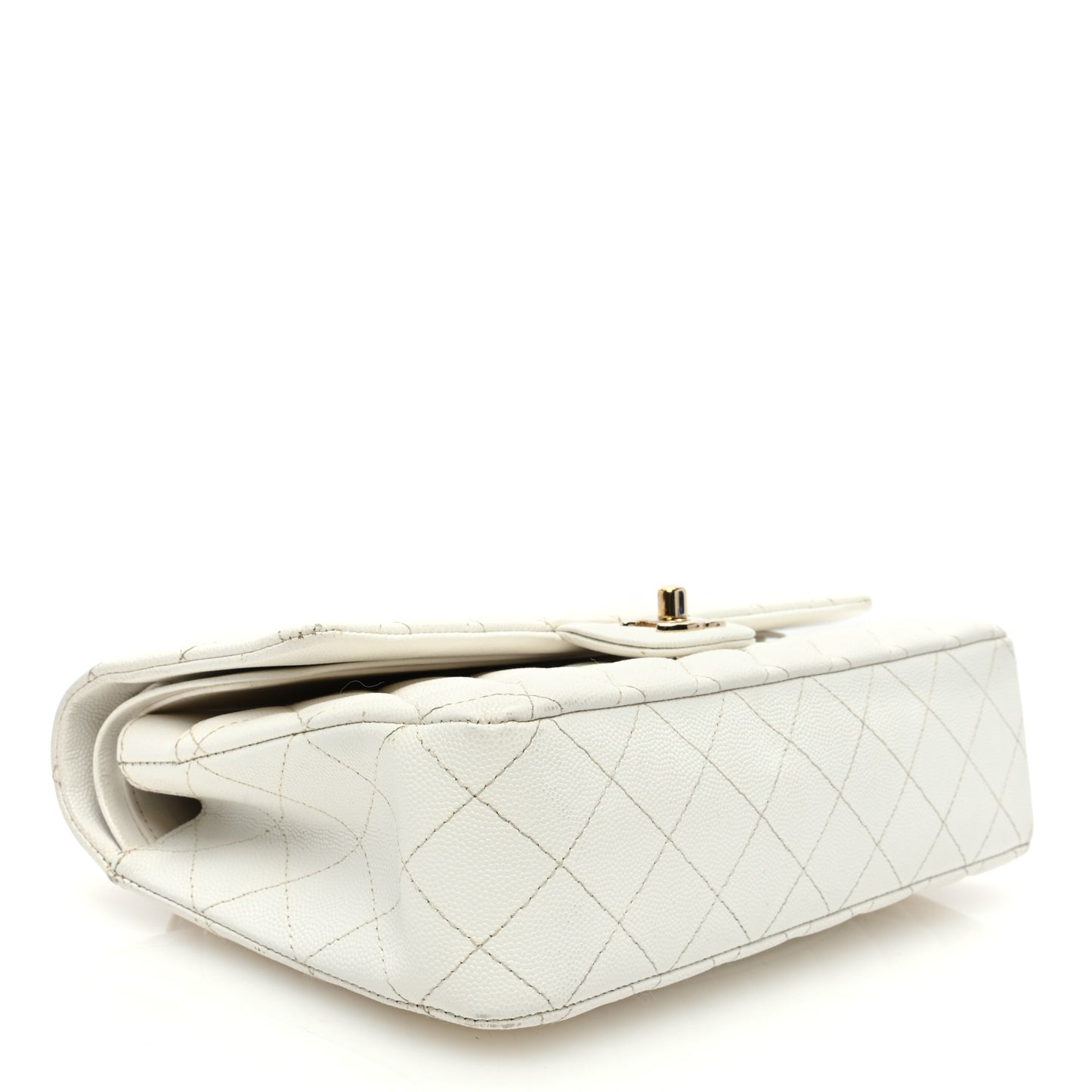 Caviar Quilted Medium Double Flap White