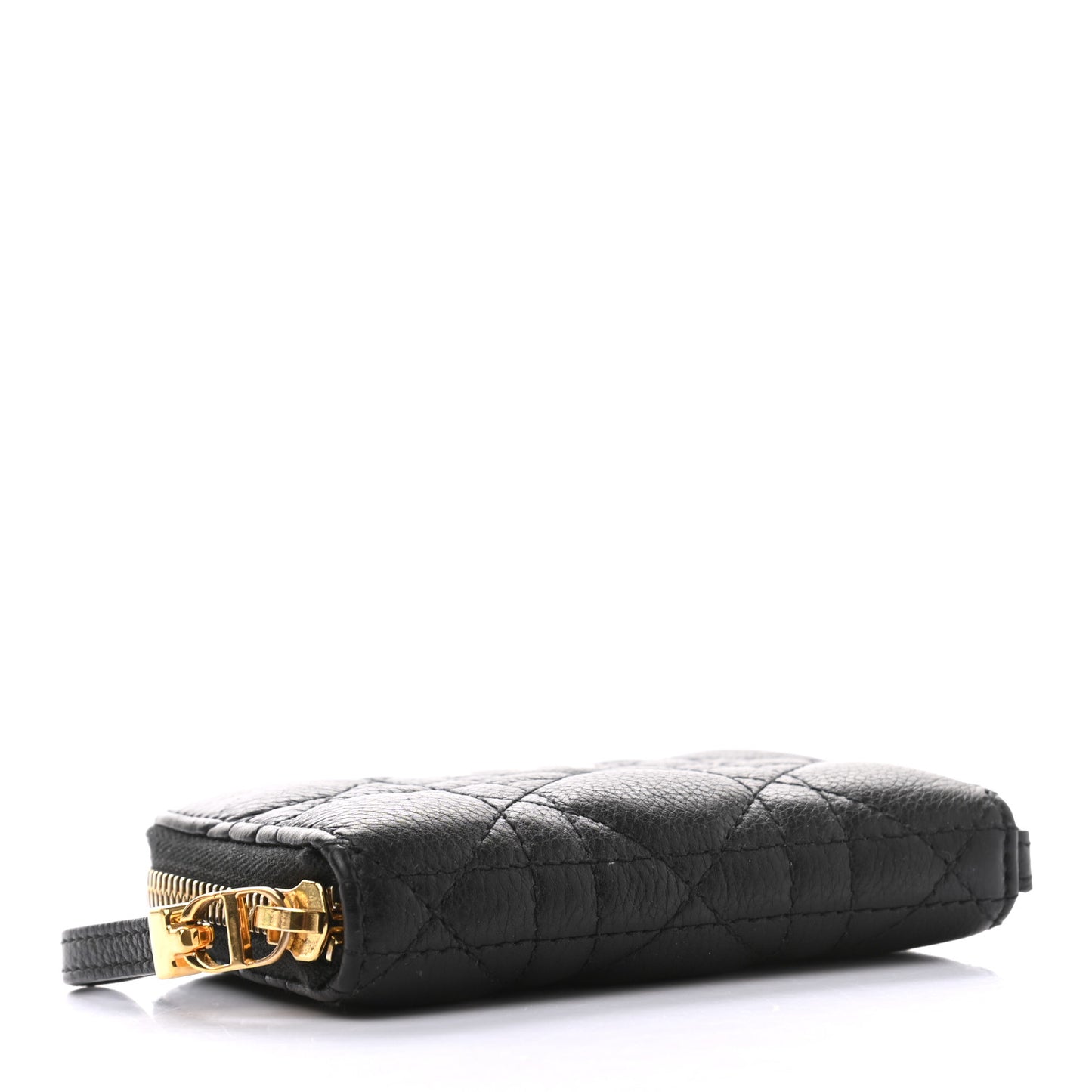 Grained Calfskin Supple Cannage Caro Compact Zip Card Wallet Black