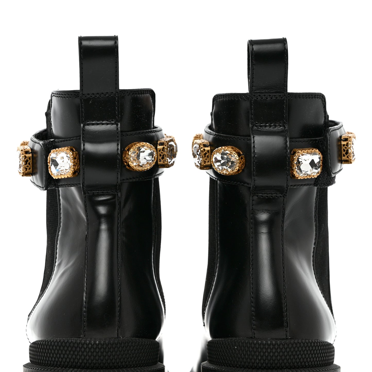 Calfskin Crystal GG Trip Chelsea Ankle Boots 39.5 Black