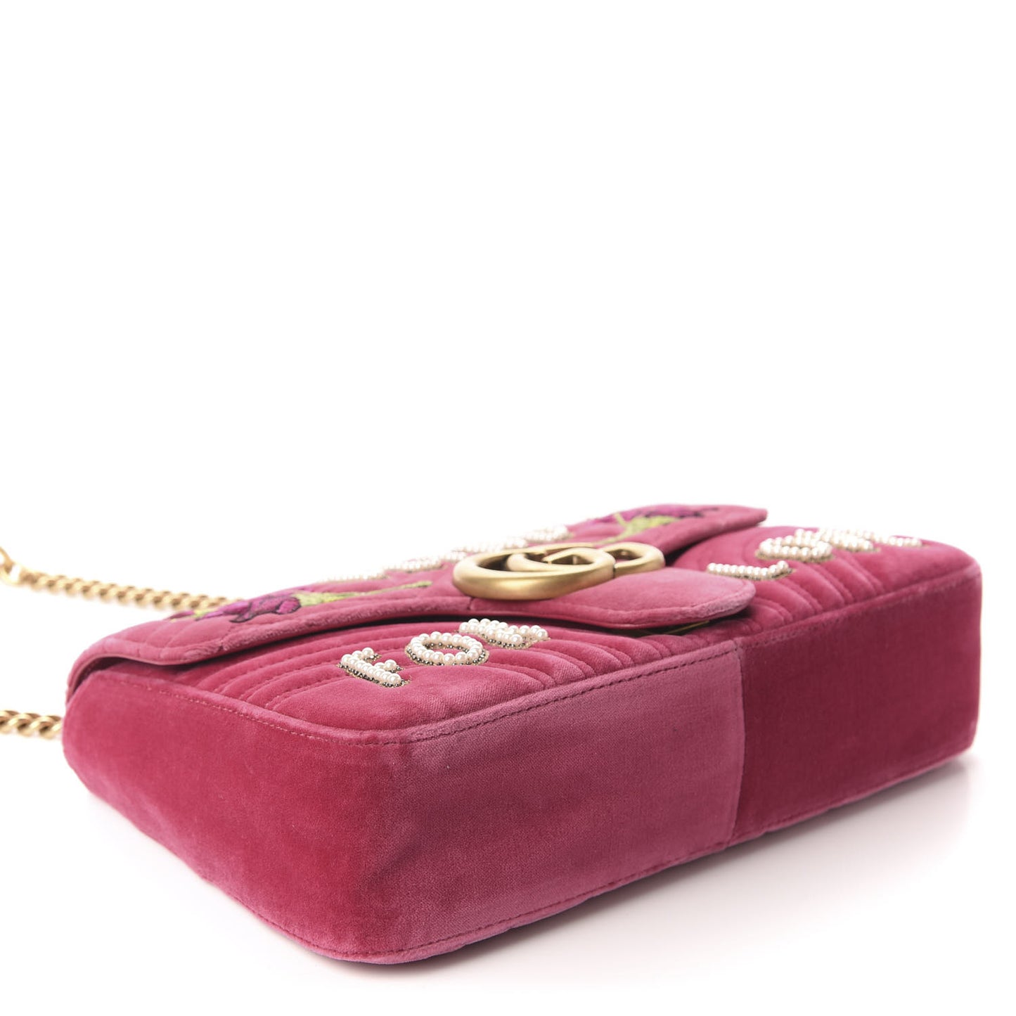 Velvet Matelasse Blind for Love Embroidered Medium GG Marmont Shoulder Bag Light Raspberry Rose Multicolor