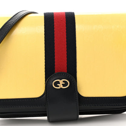 Gucci Crystal Monogram Plutone Calfskin Web Ophidia Flap Messenger Bag Straw Yellow Blue 8 of 10
