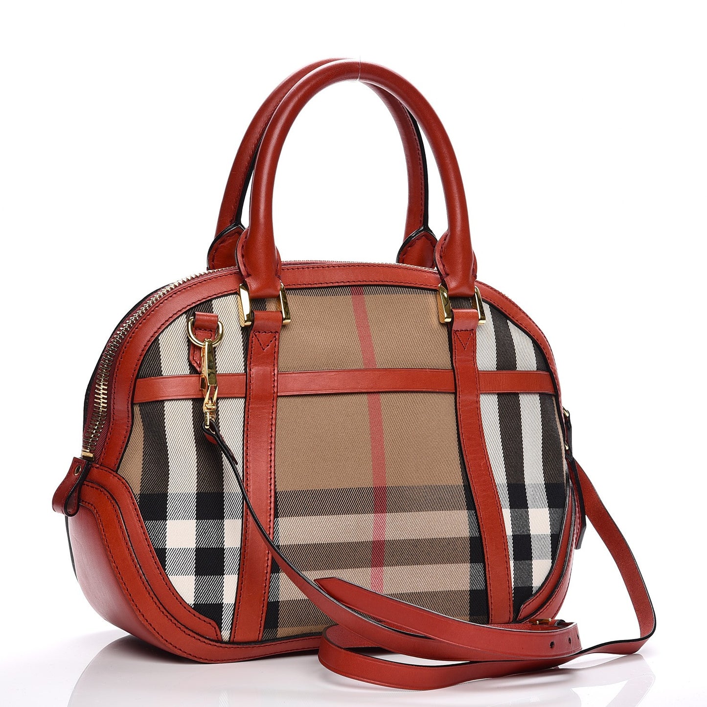 Bridle Calfskin House Check Small Orchard Bowling Bag Red