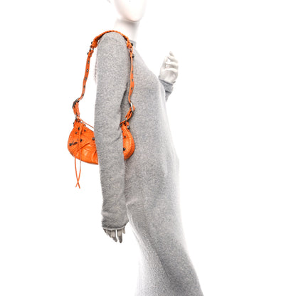 Balenciaga Extra Supple Calfskin Crocodile Embossed Le Cagole Shoulder Bag XS Pop Orange 2 of 11