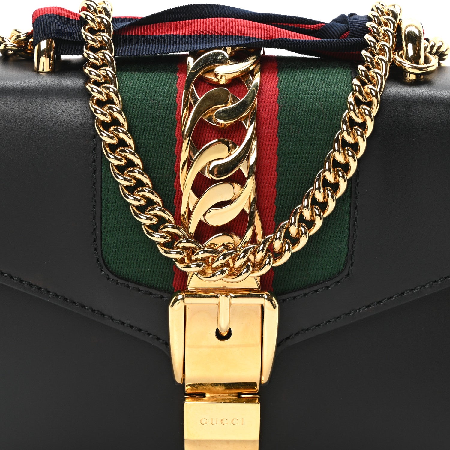 Gucci Calfskin Mini Sylvie Chain Shoulder Bag Black 8 of 10