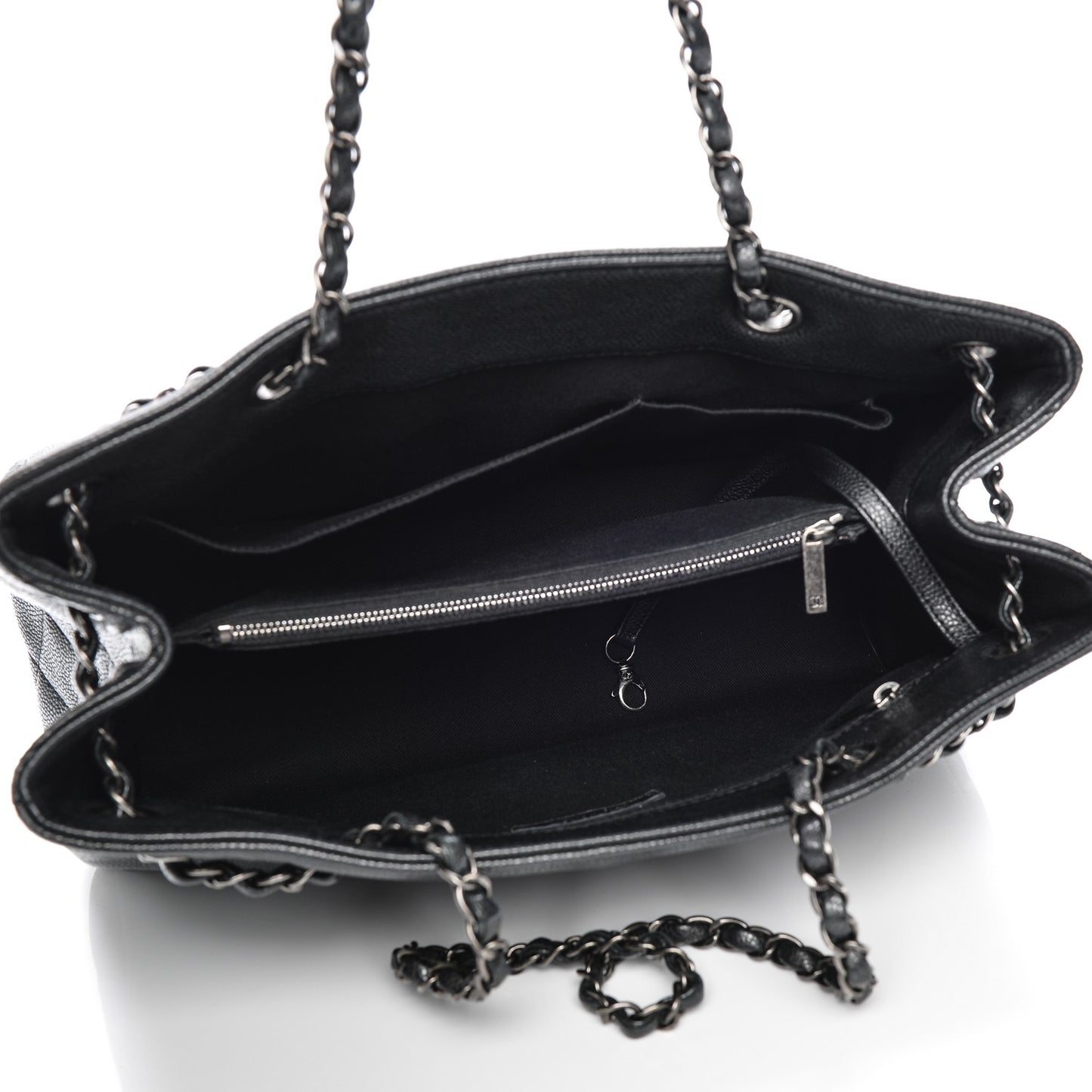 Metallic Grained Calfskin Woven Chain Shopping Bag Black