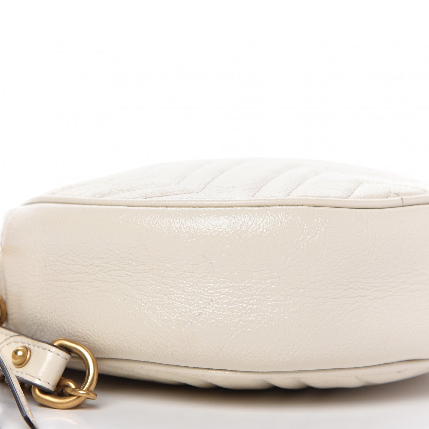 Calfskin Matelasse Mini GG Marmont Round Shoulder Bag White