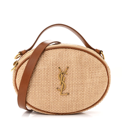 Saint Laurent Raffia Calfskin Round Camera Bag Golden Ecru Brick 1 of 11