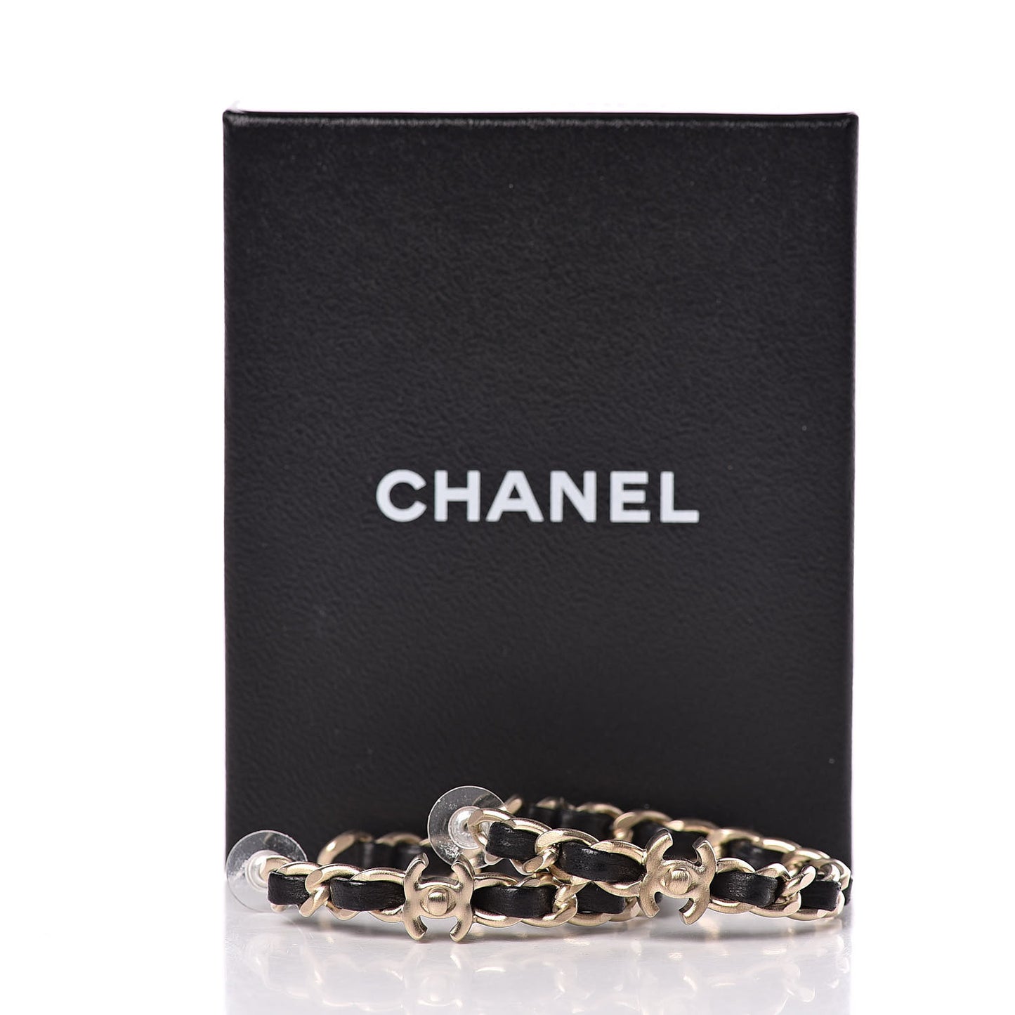 Lambskin Pearl More Is More CC Chain Hoop Earrings Gold Black