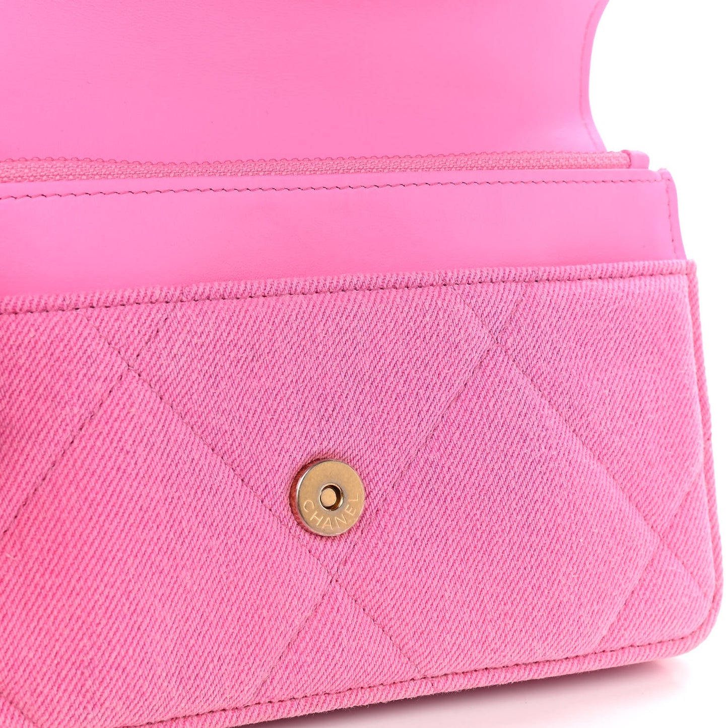 Denim Quilted Chanel 19 Wallet On Chain WOC Neon Pink