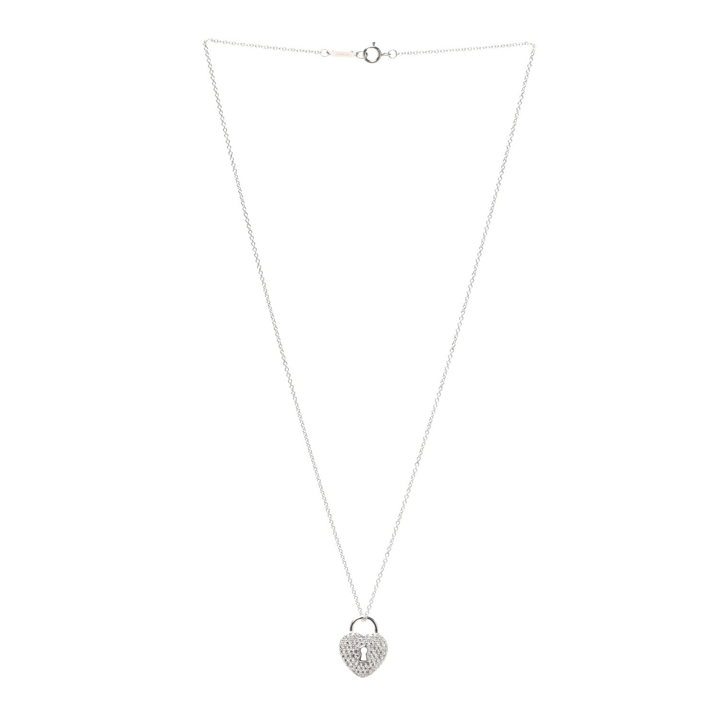 Platinum Diamond Small Heart Lock Pendant Necklace