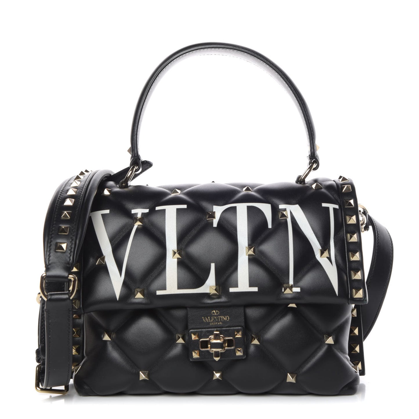 Lambskin VLTN Print Candystud Top Handle Bag Black