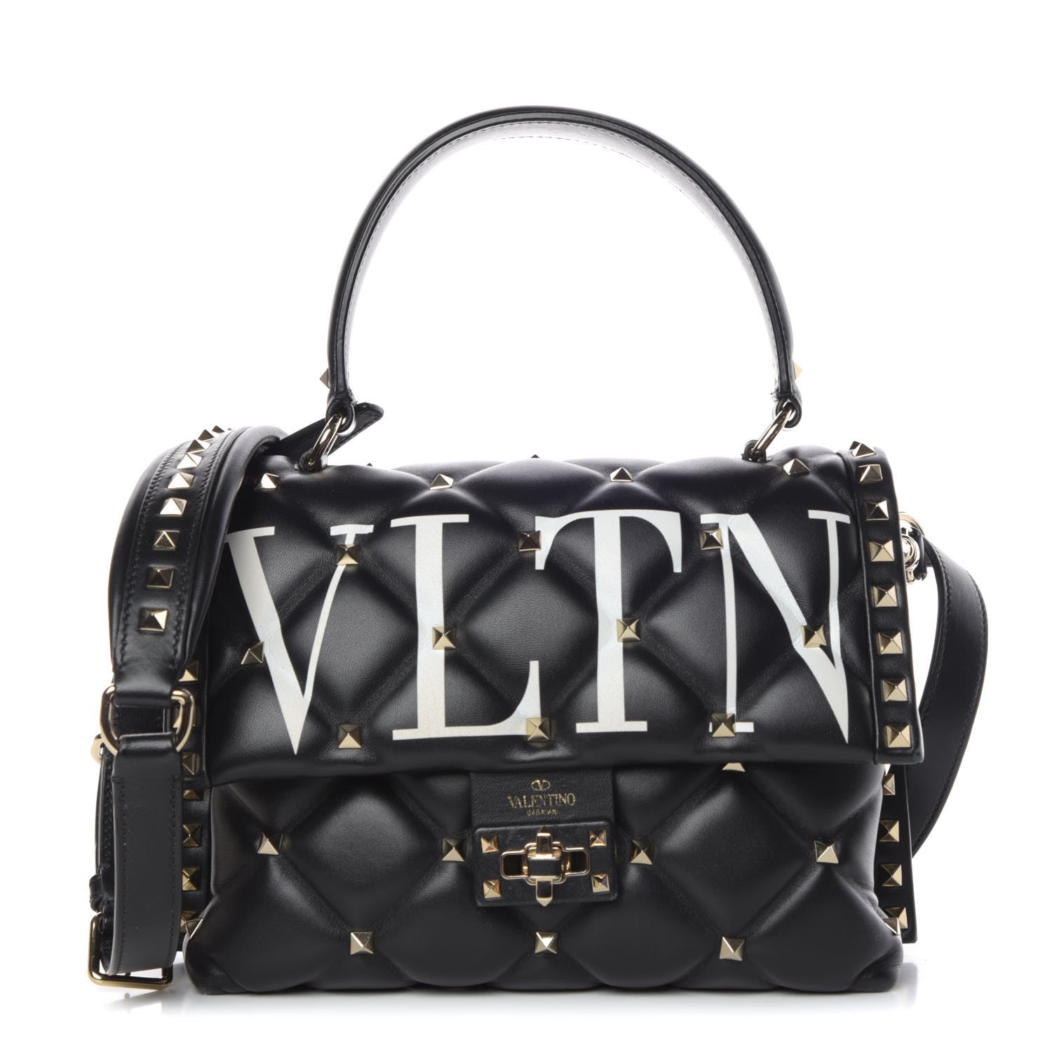 Valentino Garavani Lambskin VLTN Print Candystud Top Handle Bag Black 1 of 12