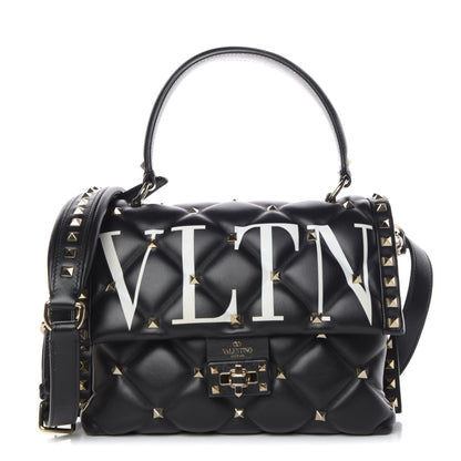 Valentino Garavani Lambskin VLTN Print Candystud Top Handle Bag Black 1 of 12
