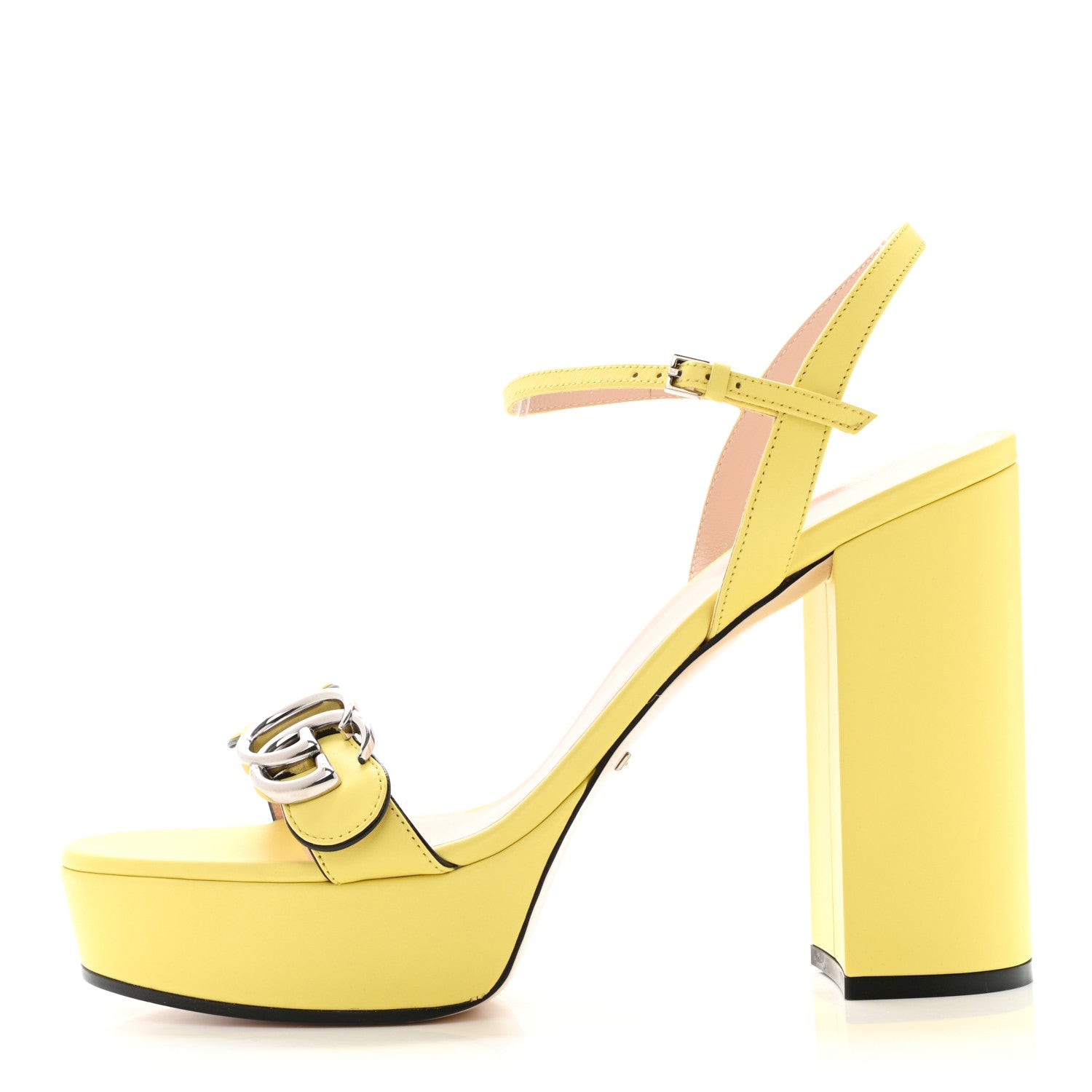 Gucci Calfskin GG Marmont Ankle Wrap 30/115mm Platform Sandals 40 Banana 1 of 7