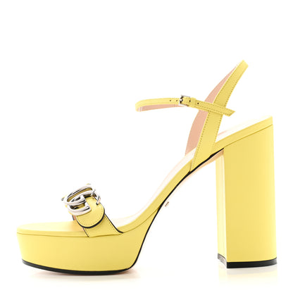 Gucci Calfskin GG Marmont Ankle Wrap 30/115mm Platform Sandals 40 Banana 1 of 7