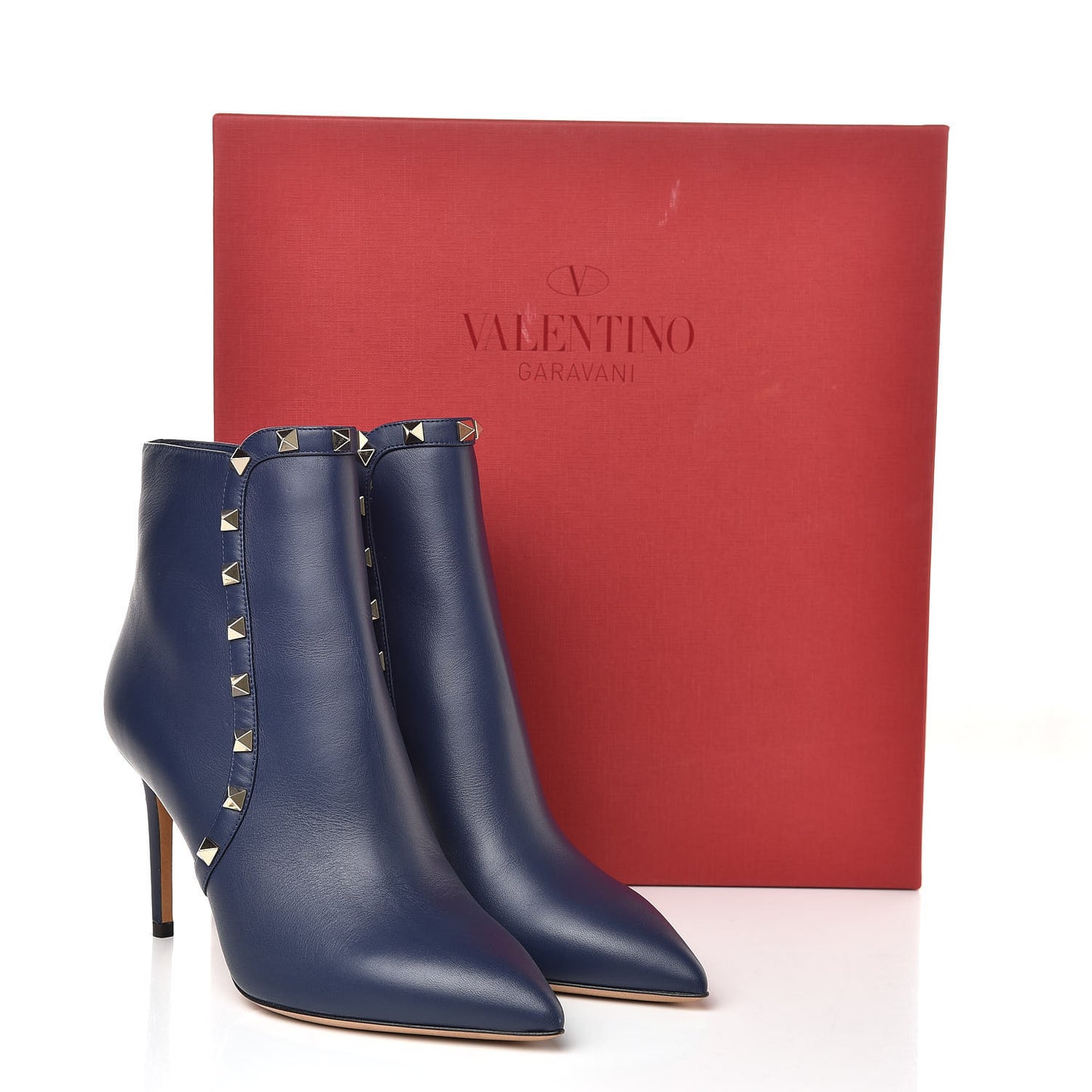 Calfskin Rockstud 85mm Ankle Booties 37 Pure Blue