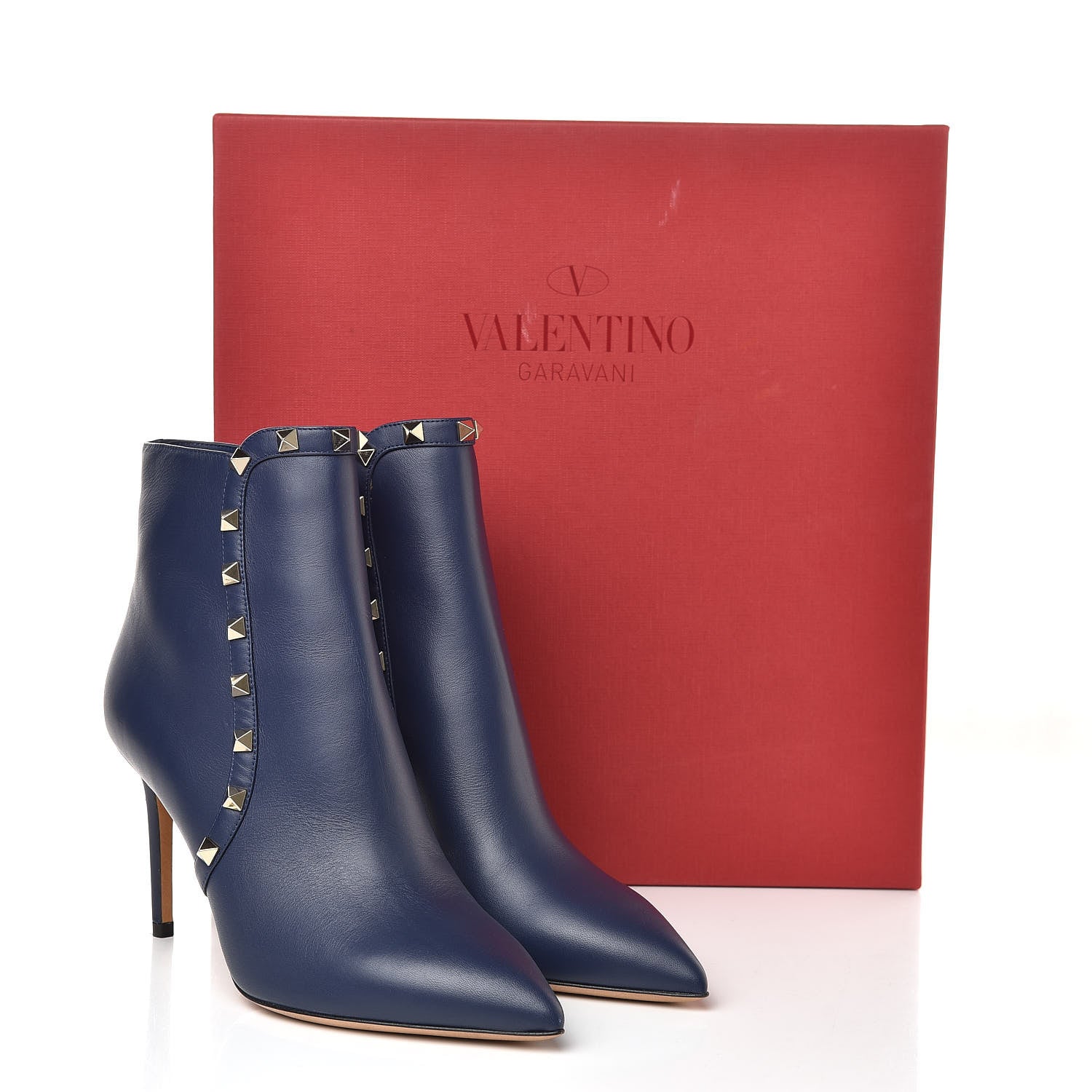 Valentino Garavani Calfskin Rockstud 85mm Ankle Booties 37 Pure Blue 9 of 9