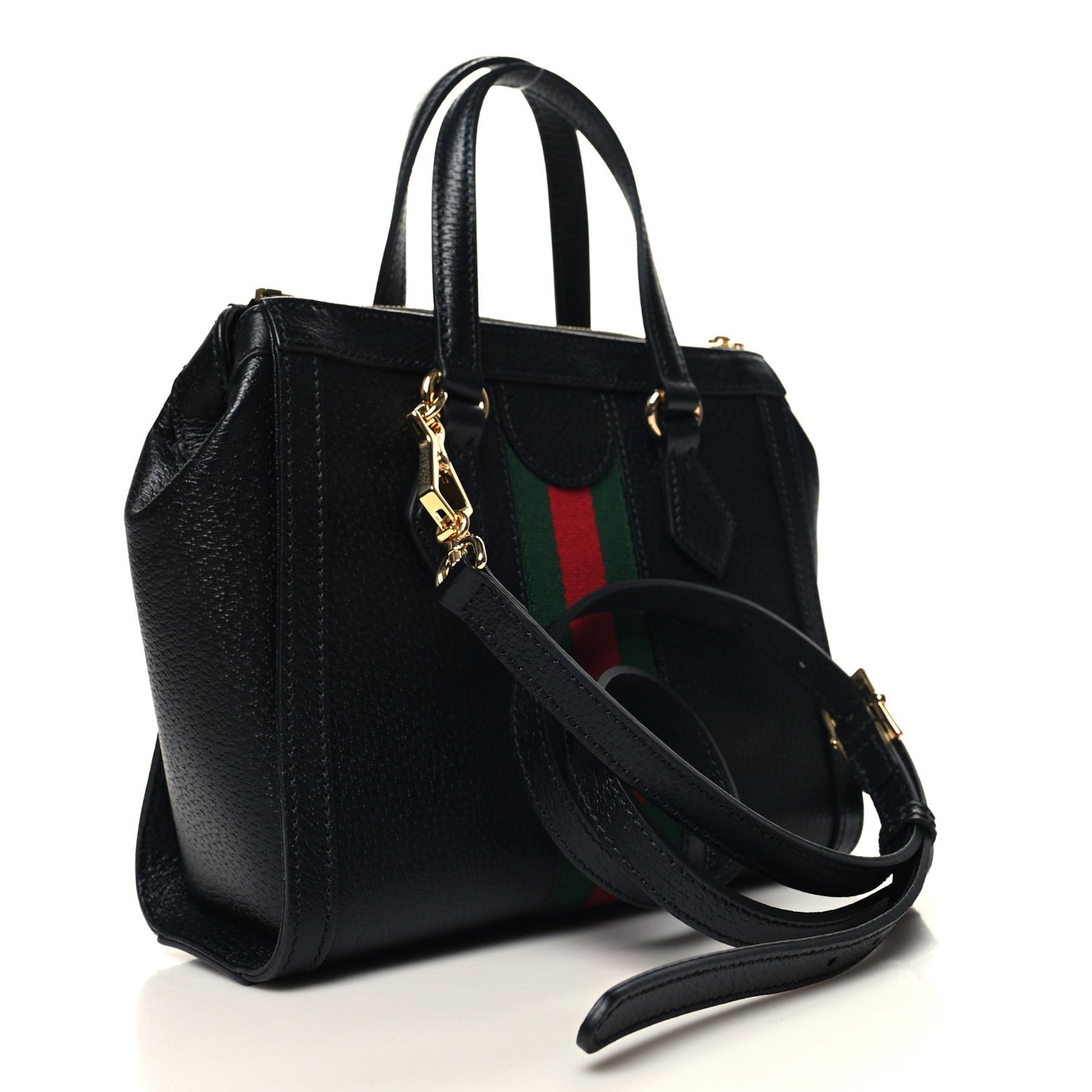 Textured Calfskin Web Small Ophidia Tote Bag Black