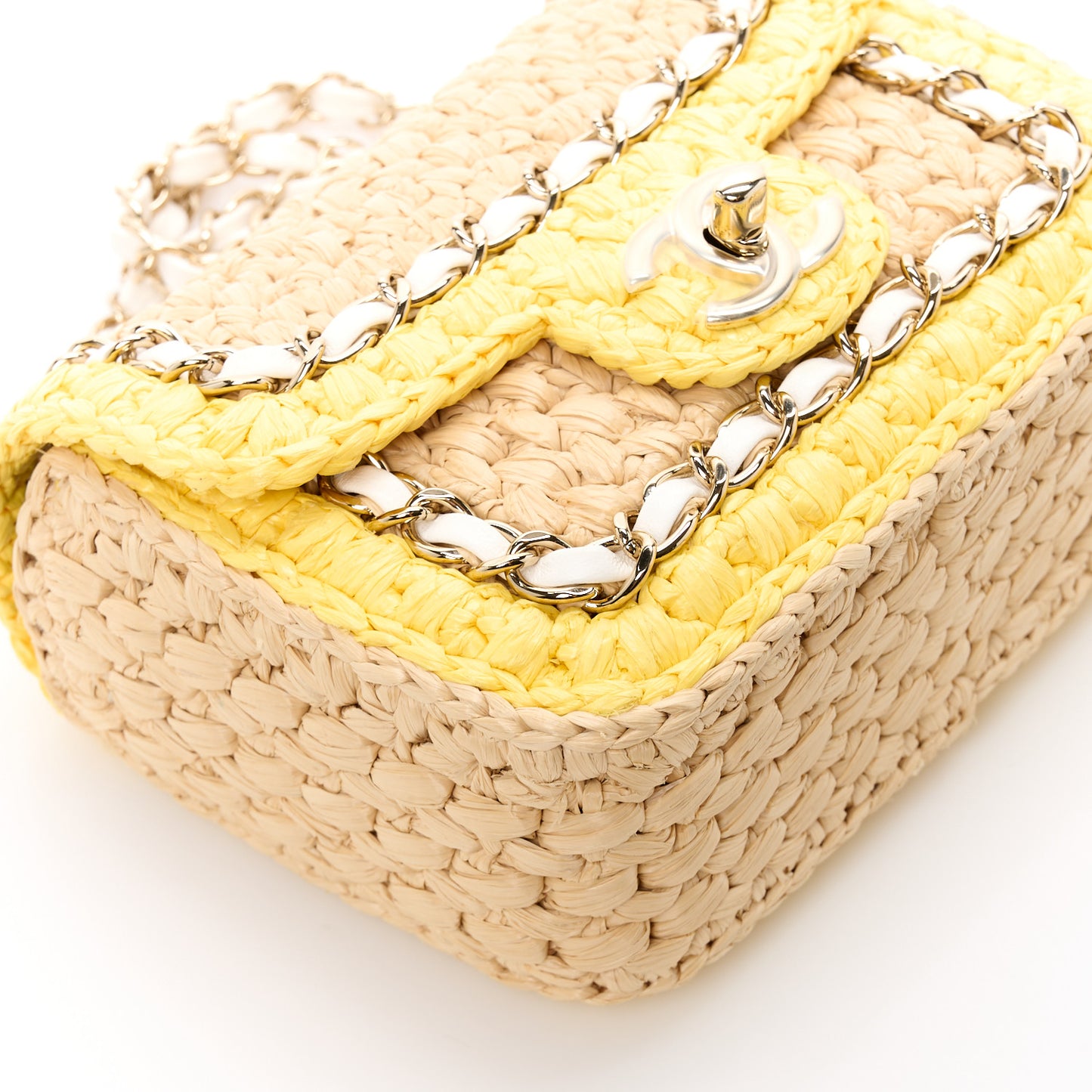 Raffia Chain Venice Beach Mini Flap Bag Beige Yellow