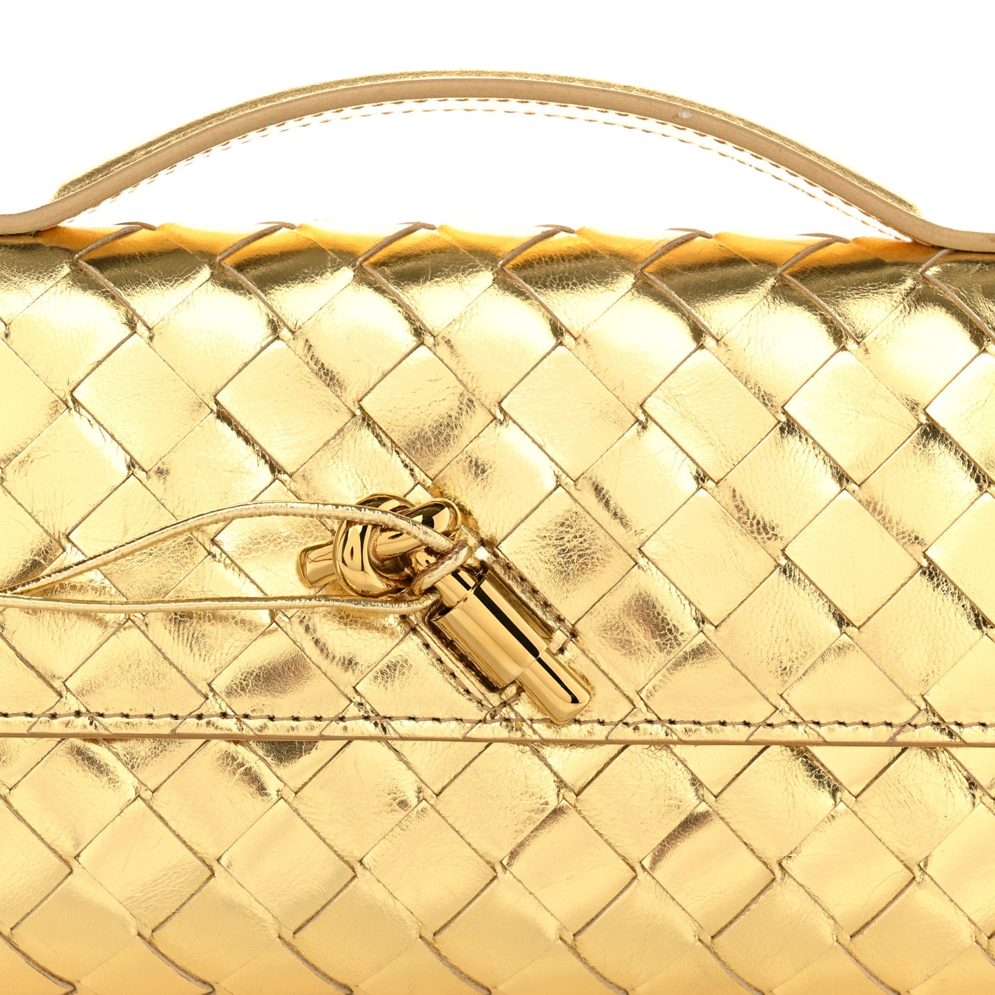 Metallic Lambskin Intrecciato Long Andiamo Top Handle Clutch Gold