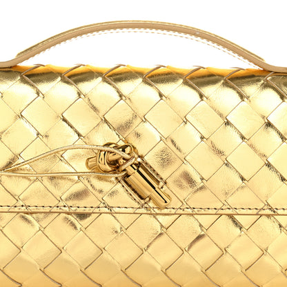 Bottega Veneta Metallic Lambskin Intrecciato Long Andiamo Top Handle Clutch Gold 8 of 11