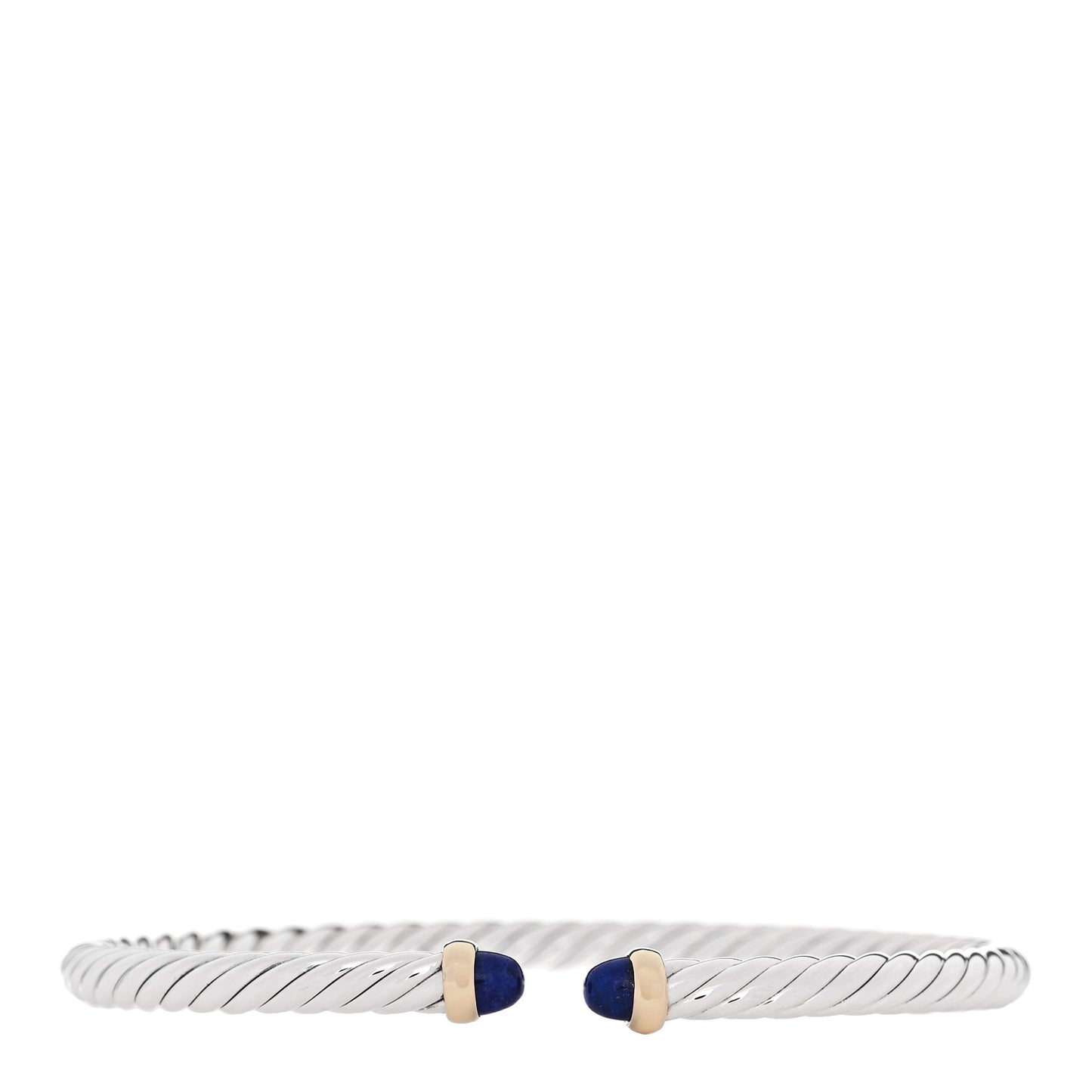 Sterling Silver 14K Yellow Gold Lapis Lazuli 4mm Cable Flex Bracelet