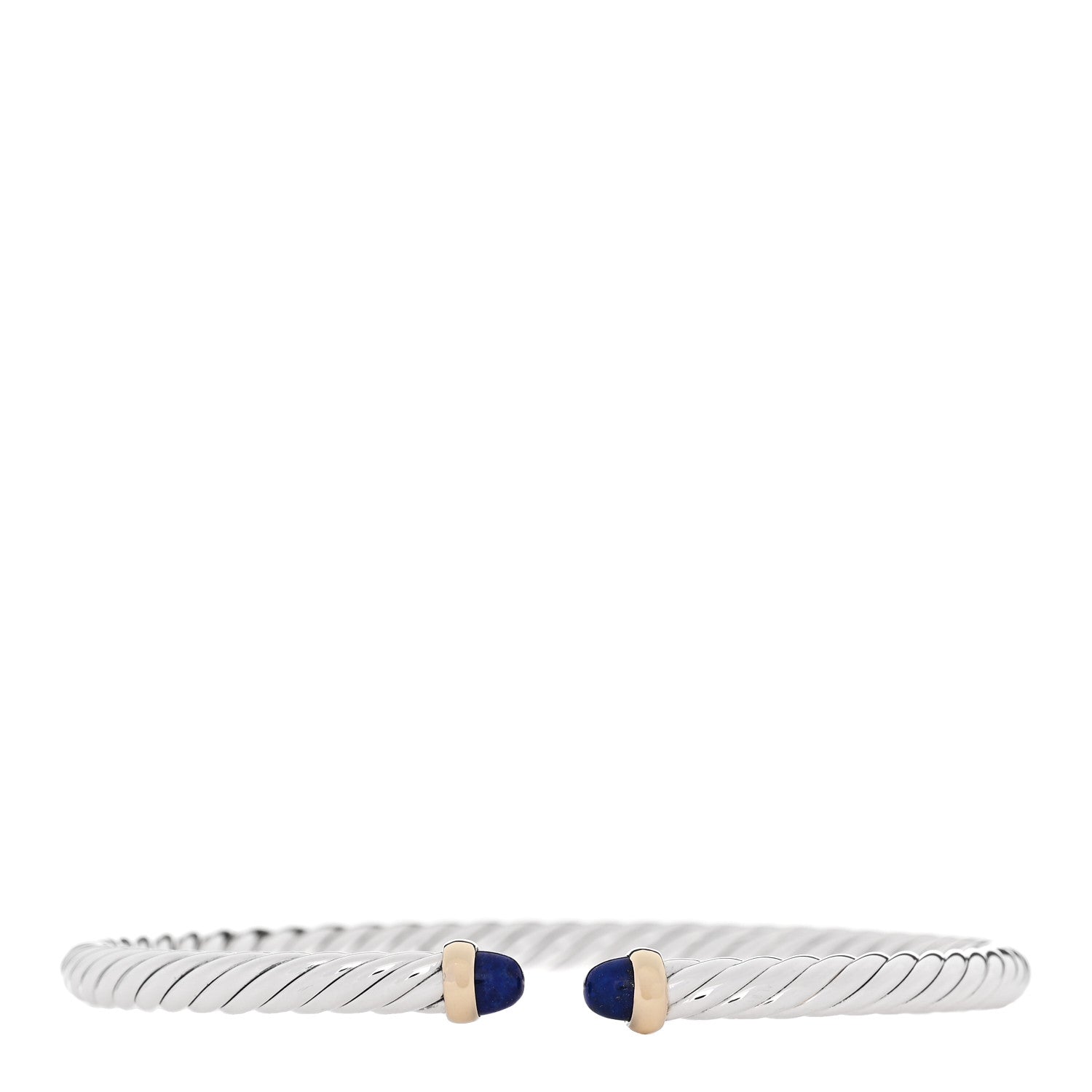 David Yurman Sterling Silver 14K Yellow Gold Lapis Lazuli 4mm Cable Flex Bracelet 1 of 3