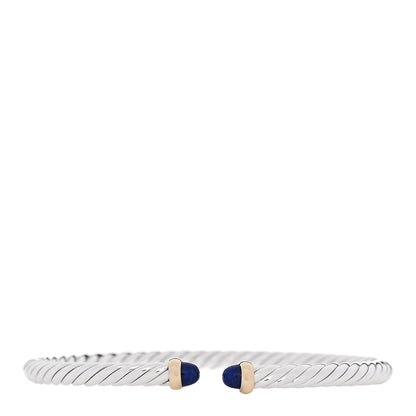 David Yurman Sterling Silver 14K Yellow Gold Lapis Lazuli 4mm Cable Flex Bracelet 1 of 3