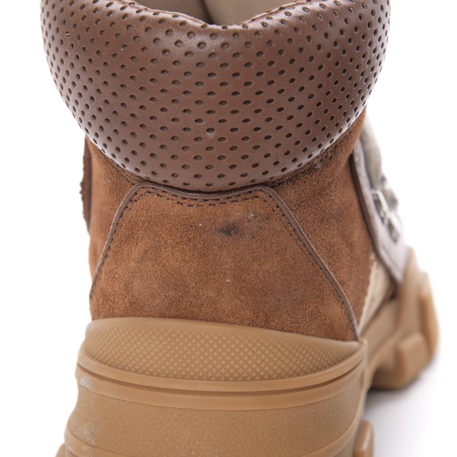 Gucci X SEGA Suede Calfskin GG Monogram Womens Flashtrek High-Top Sneakers 35 New Cuir Beige Ruggine 10 of 12