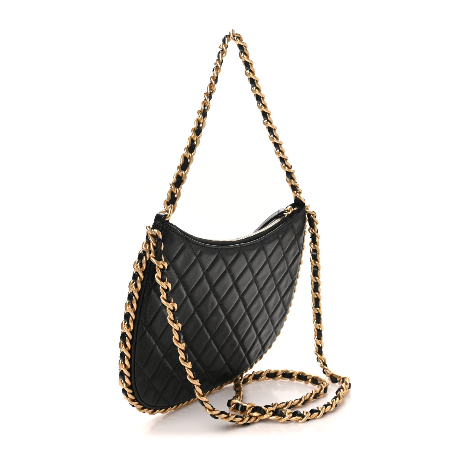 Chanel Shiny Crumpled Lambskin Quilted Large Trendy Chain Around Hobo Black 3 of 10
