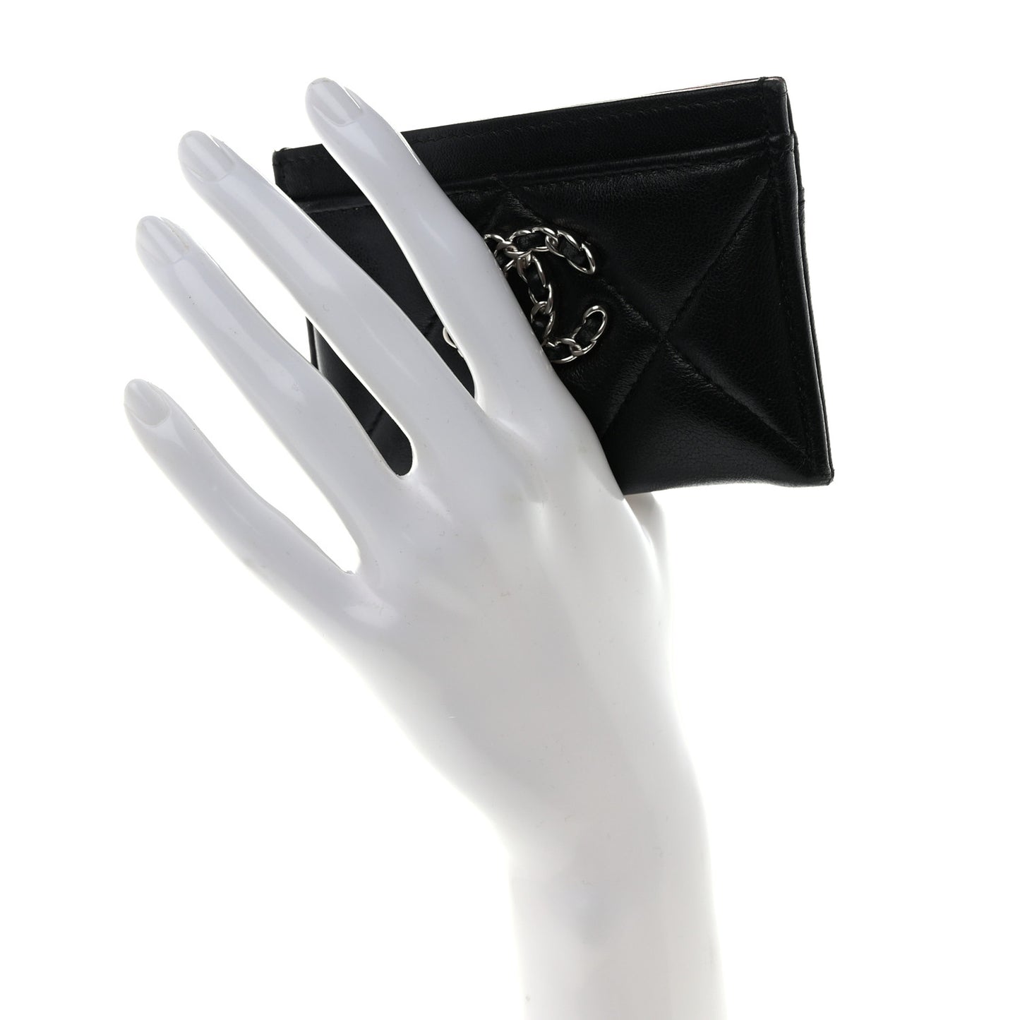 Lambskin Quilted Chanel 19 Card Holder Black