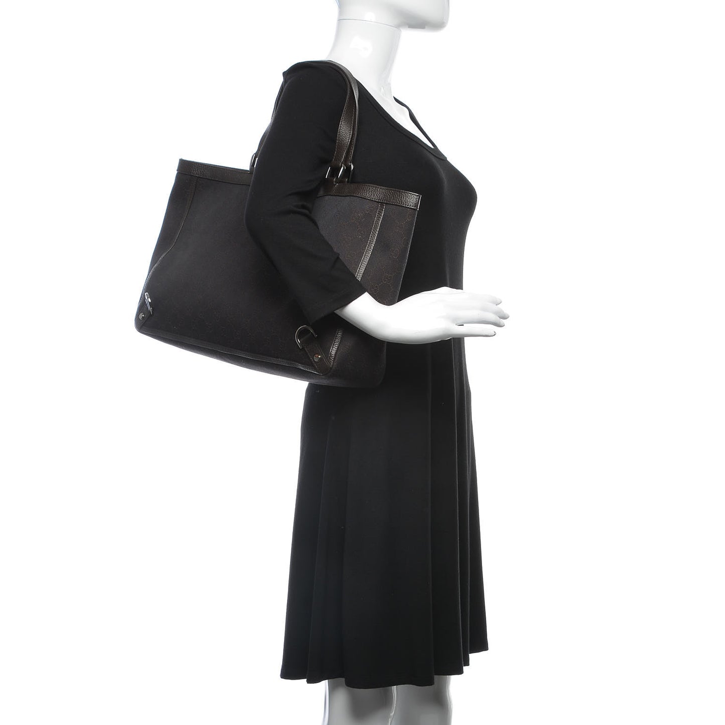 Denim Monogram Large Abbey Tote Dark Brown
