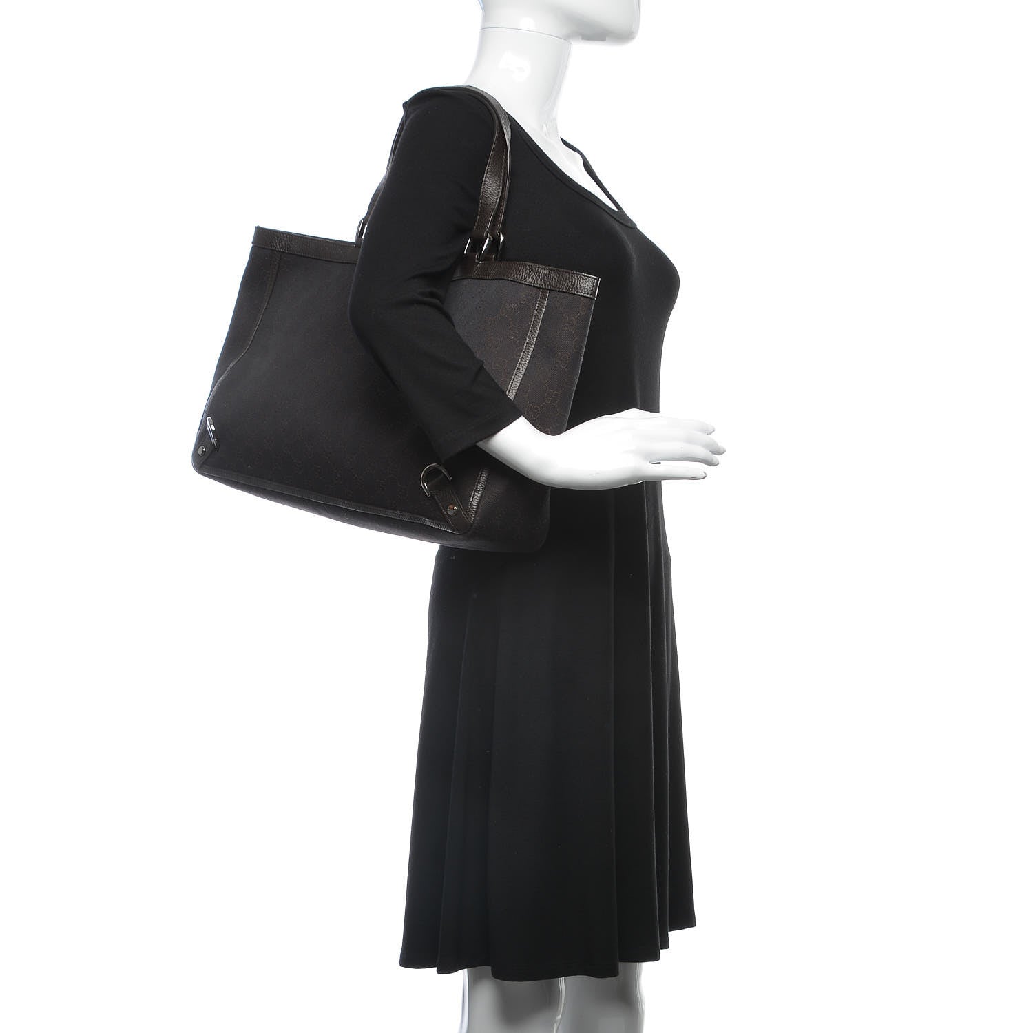Gucci Denim Monogram Large Abbey Tote Dark Brown 2 of 10