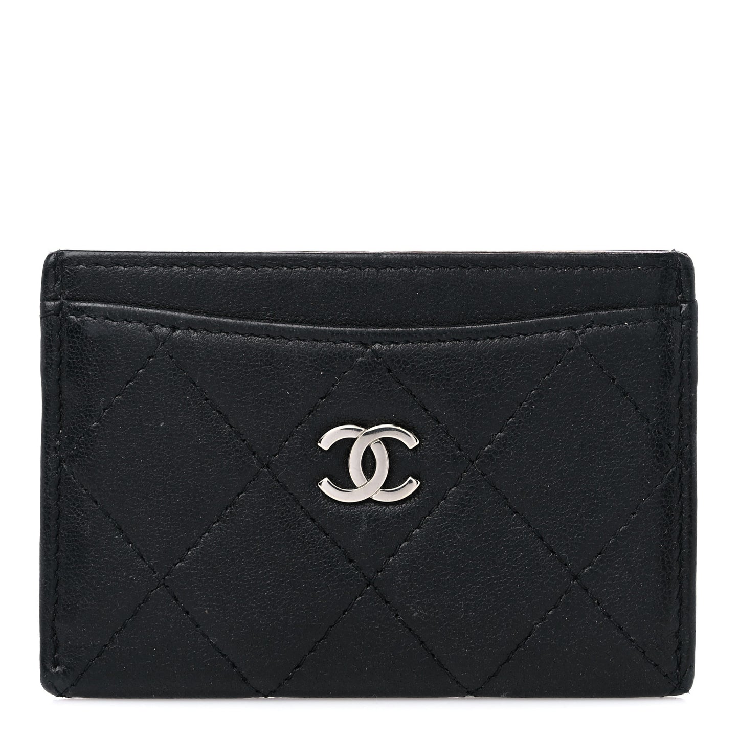 Lambskin Quilted Card Holder Black