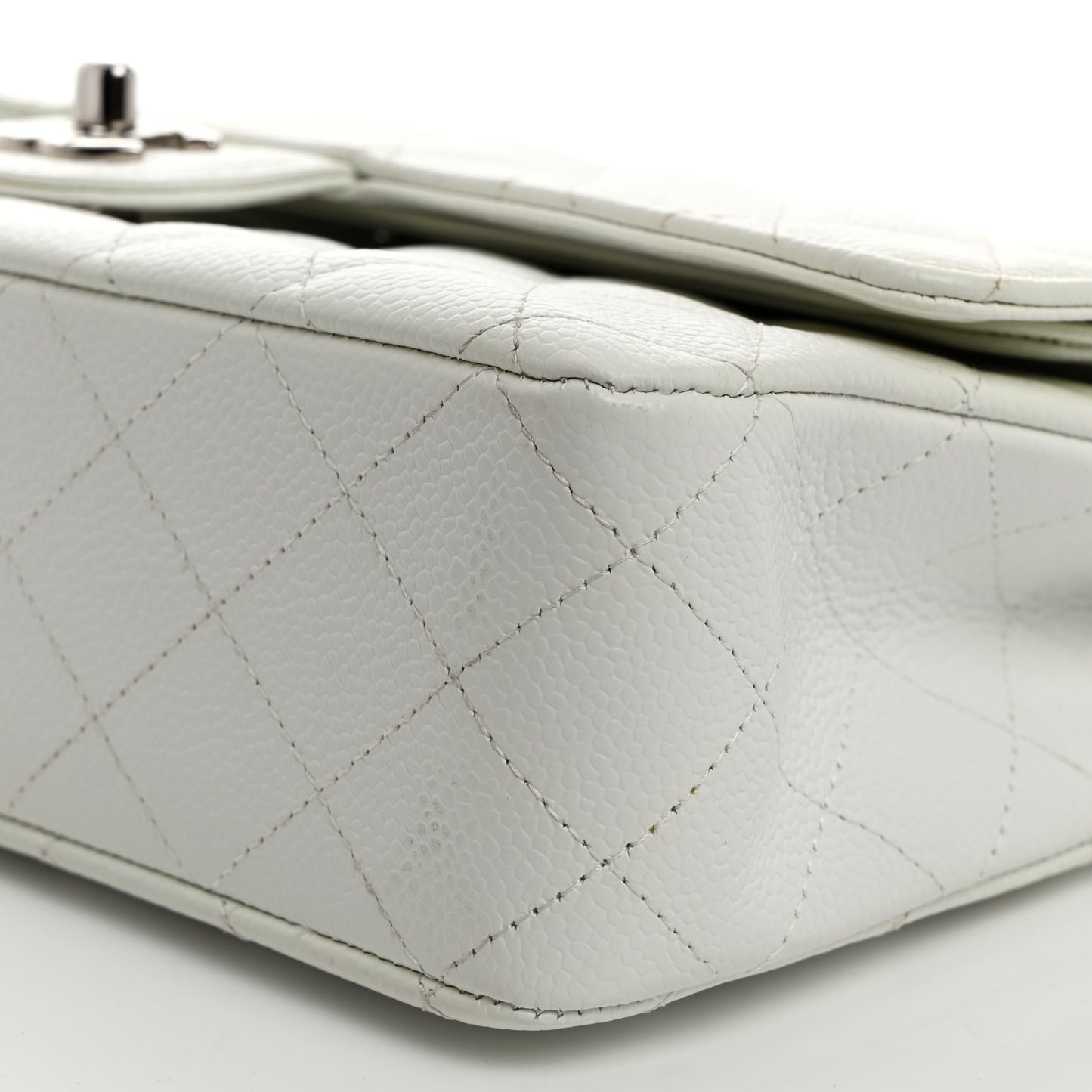 Caviar Quilted Medium Double Flap White