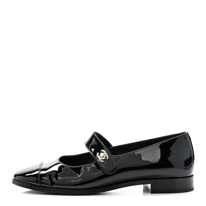 Chanel Patent Calfskin Mary Janes Flats 39 Black 1 of 9