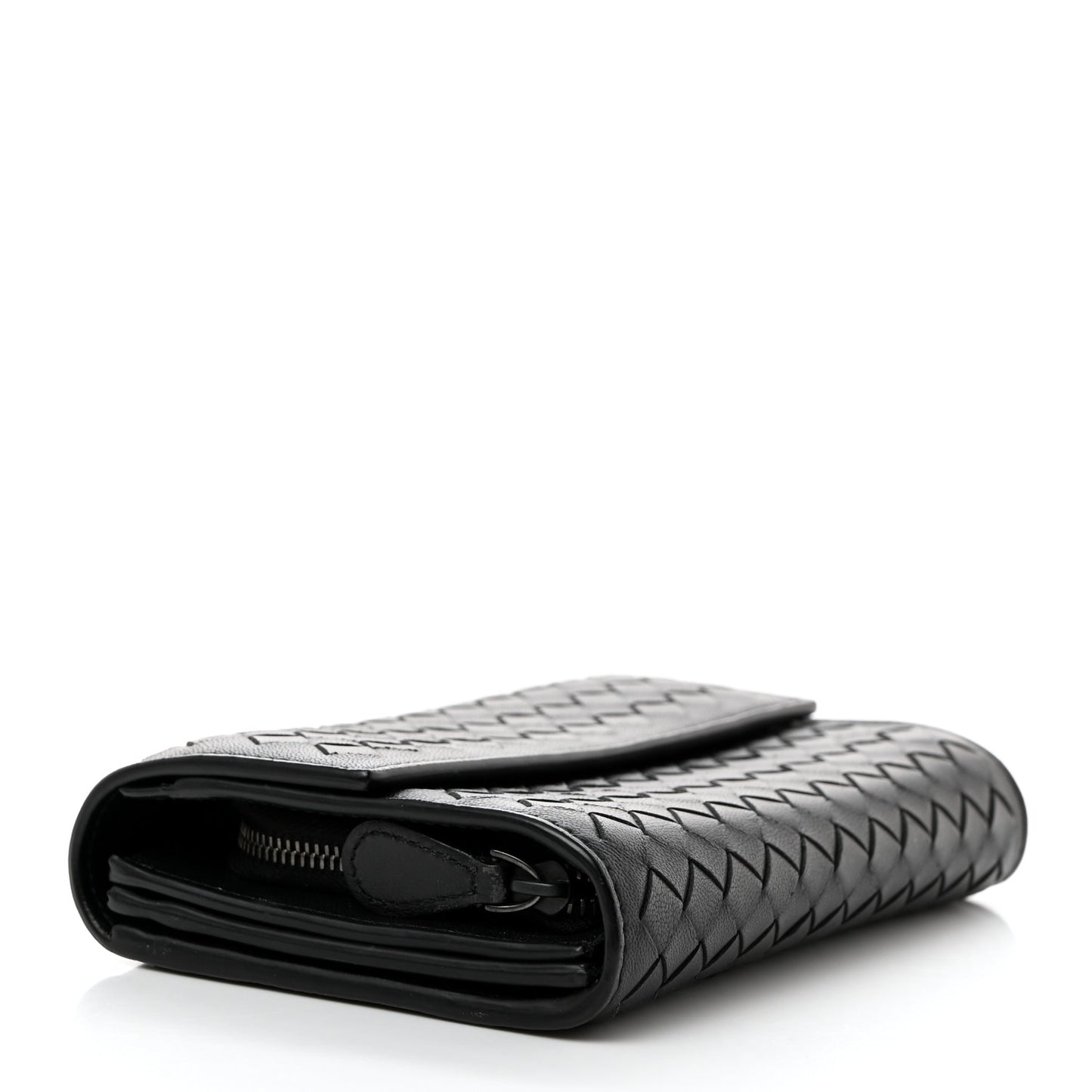 Nappa Intrecciato Continental Compact Flap Wallet Black