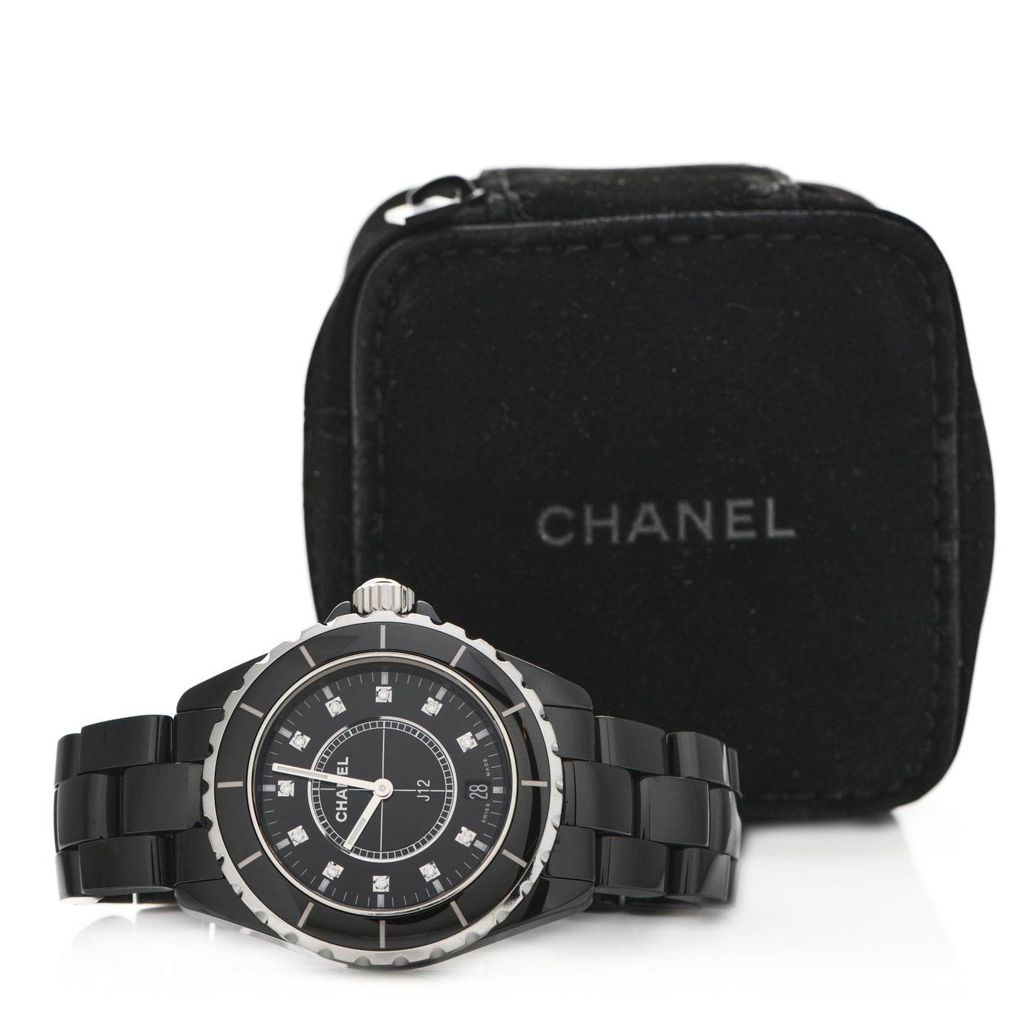 Stainless Steel Ceramic Diamond 38mm J12 Quartz Watch Black