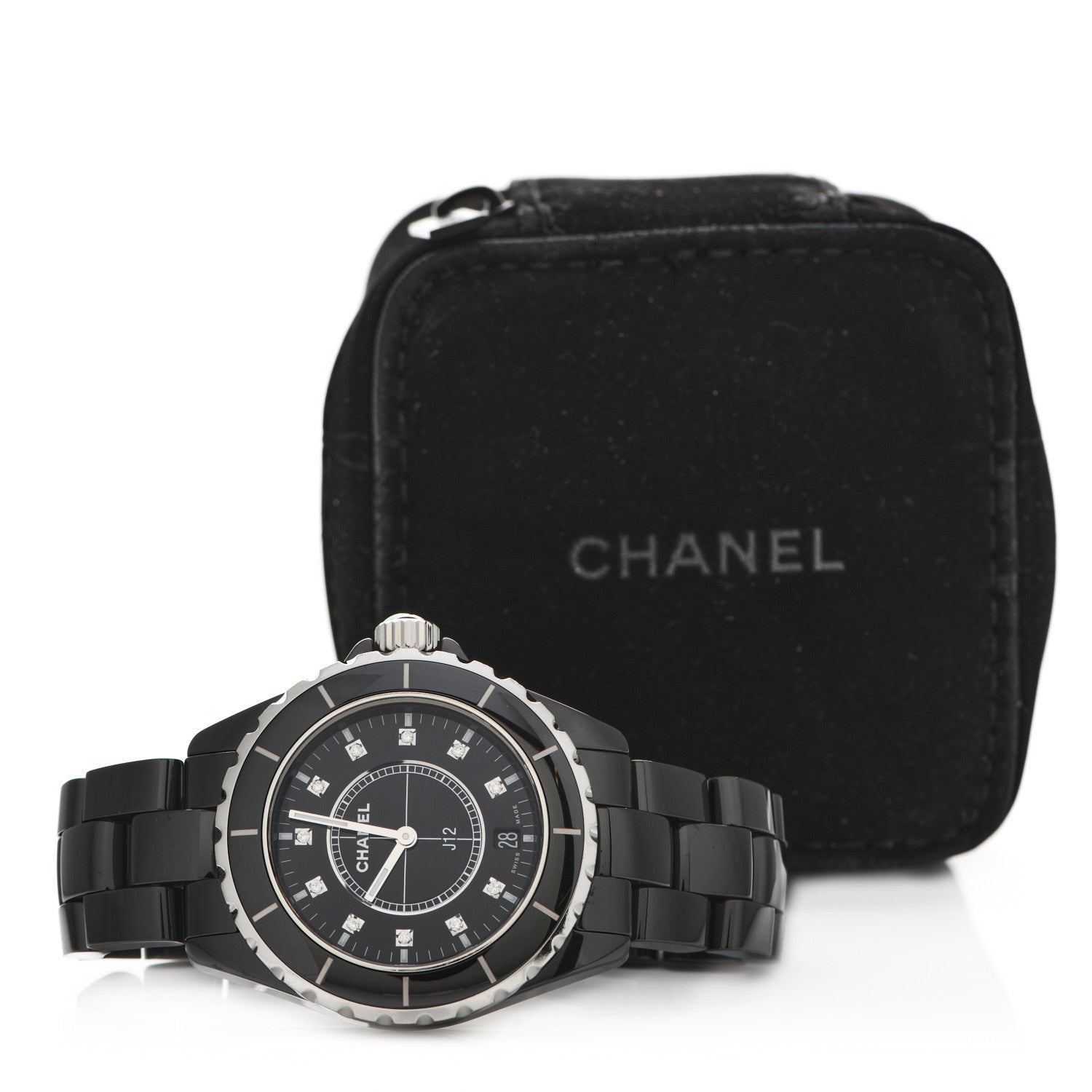 Chanel Stainless Steel Ceramic Diamond 38mm J12 Quartz Watch Black 5 of 5