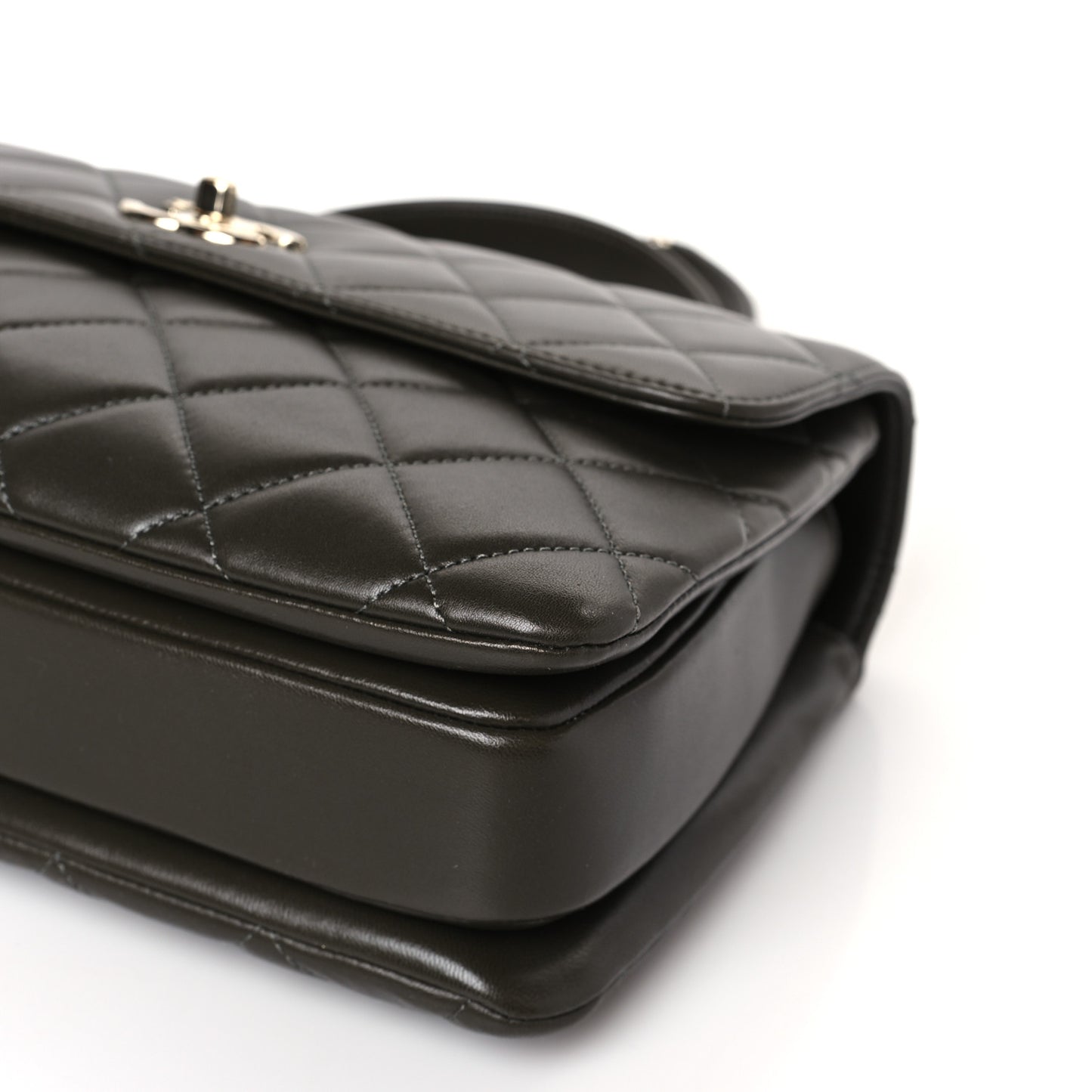 Lambskin Quilted Medium Trendy CC Flap Dual Handle Bag Dark Khaki
