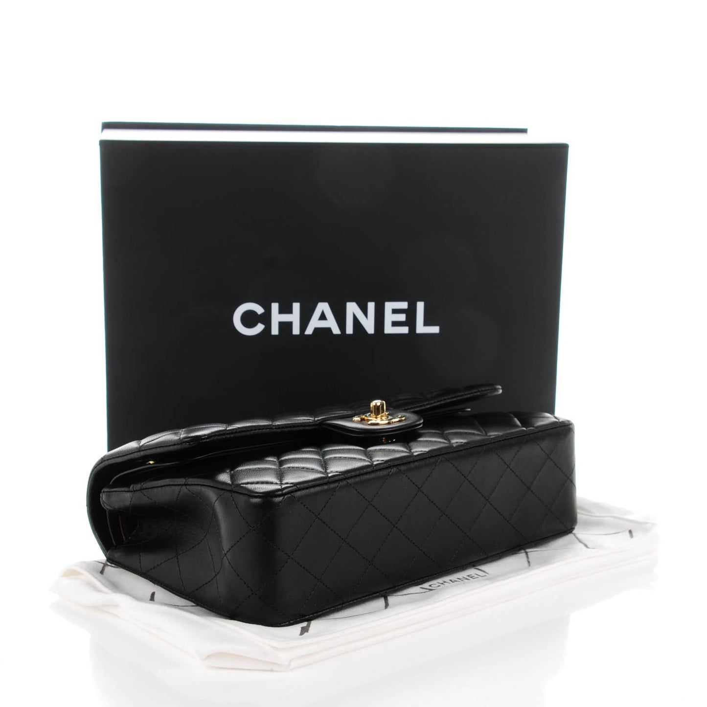 Lambskin Quilted Medium Double Flap Black