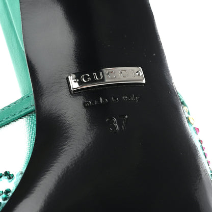 Gucci Tela Retino Nappa Crystal GG Monogram Square G 95mm Slide Sandals 37 Turquoise 6 of 8